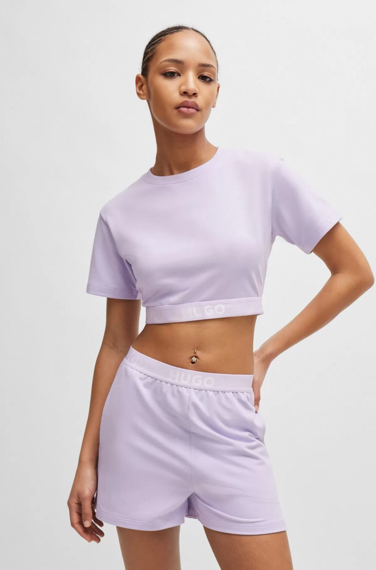 HUGO BOSS Crew Neck-T-shirt I Bomuldsblanding Med Logolinning Lyslilla Fashion