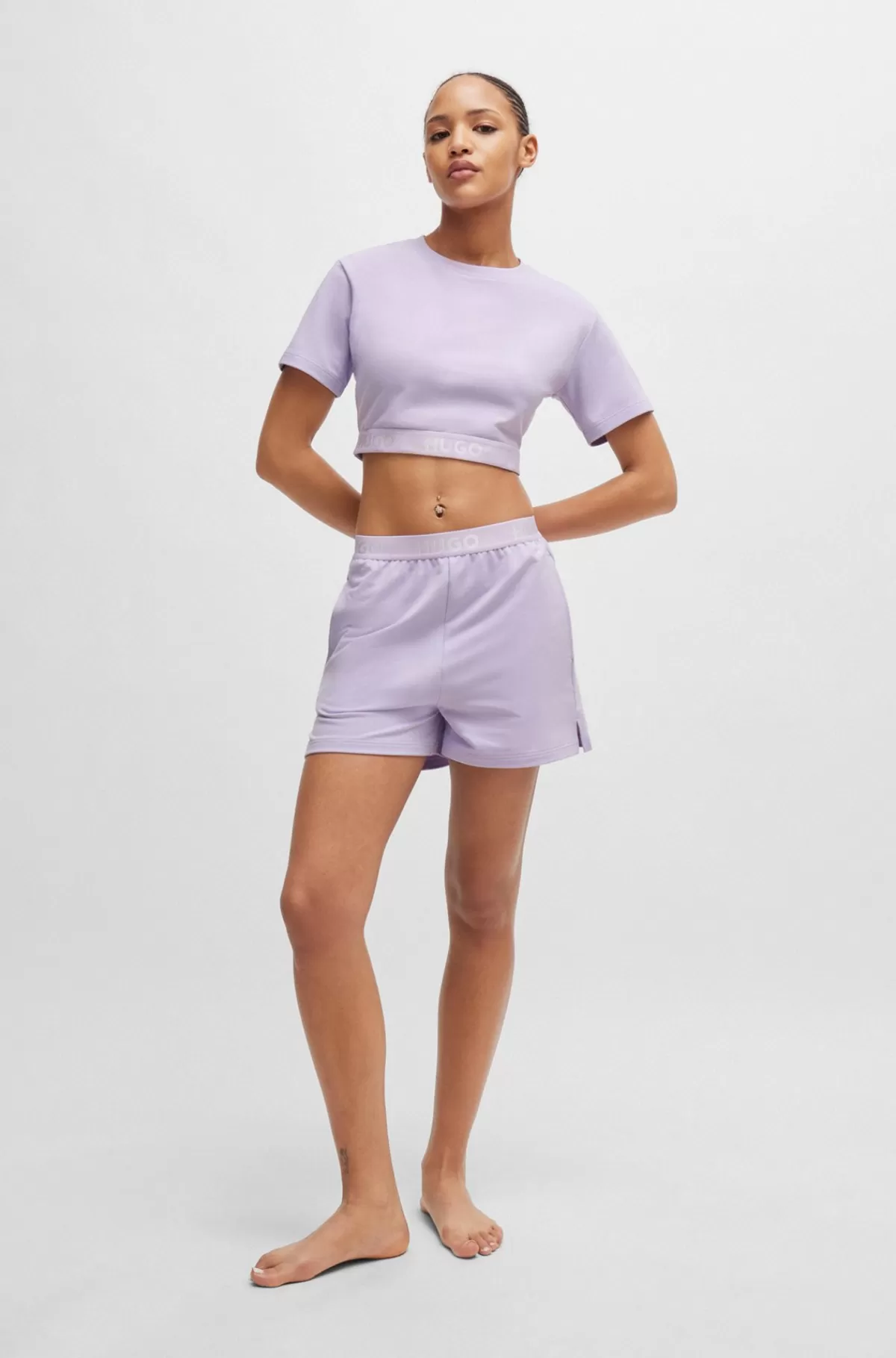 HUGO BOSS Crew Neck-T-shirt I Bomuldsblanding Med Logolinning Lyslilla Fashion