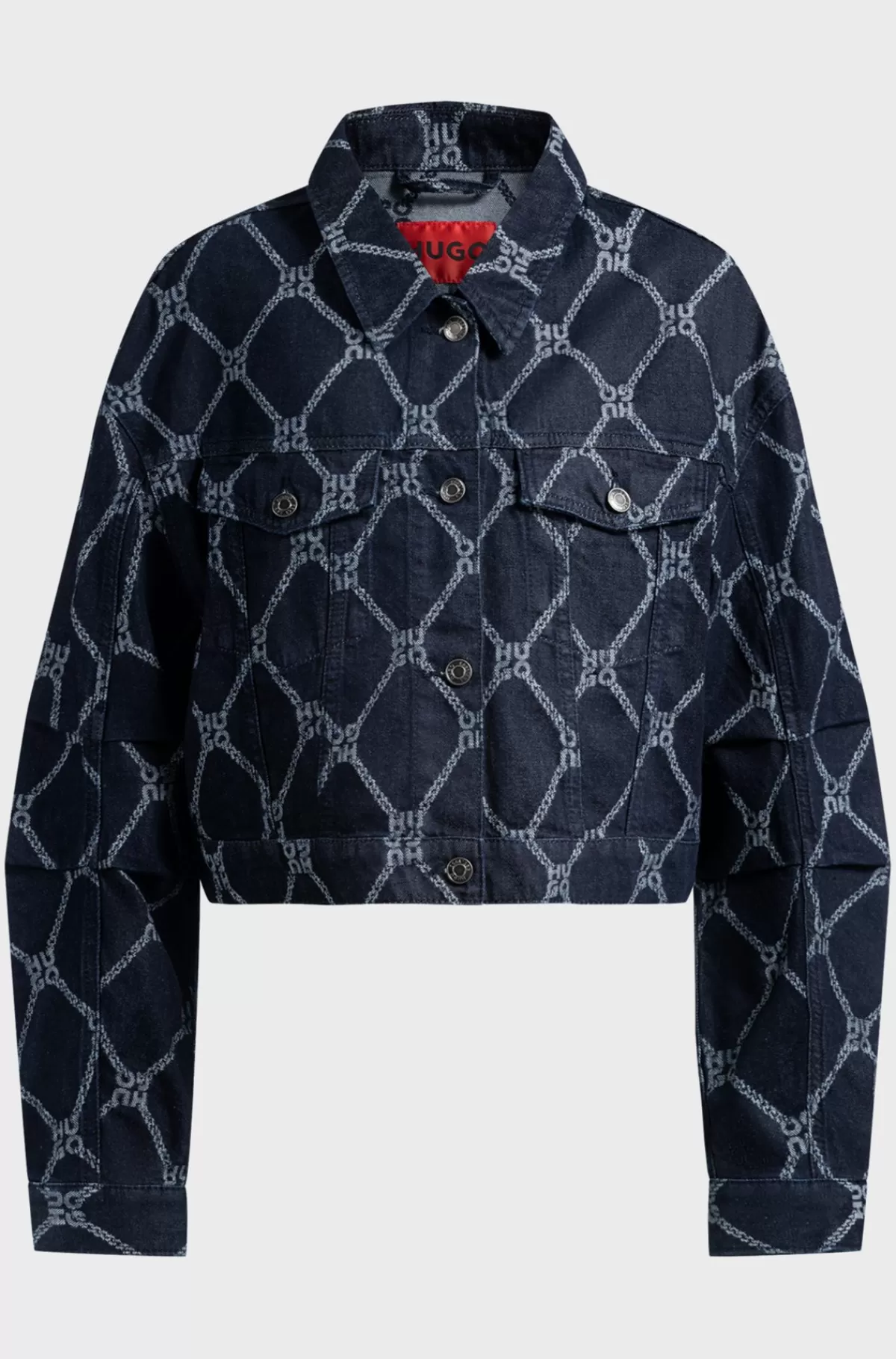 HUGO BOSS Cropped Denimjakke Med Logografik Mørkeblå Flash Sale