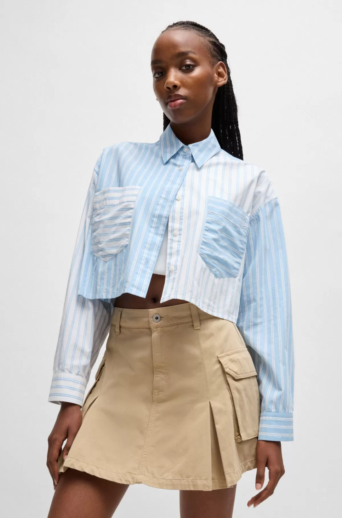 HUGO BOSS Cropped Skjorte Med Regular Fit Og Striber Lyseblå Cheap