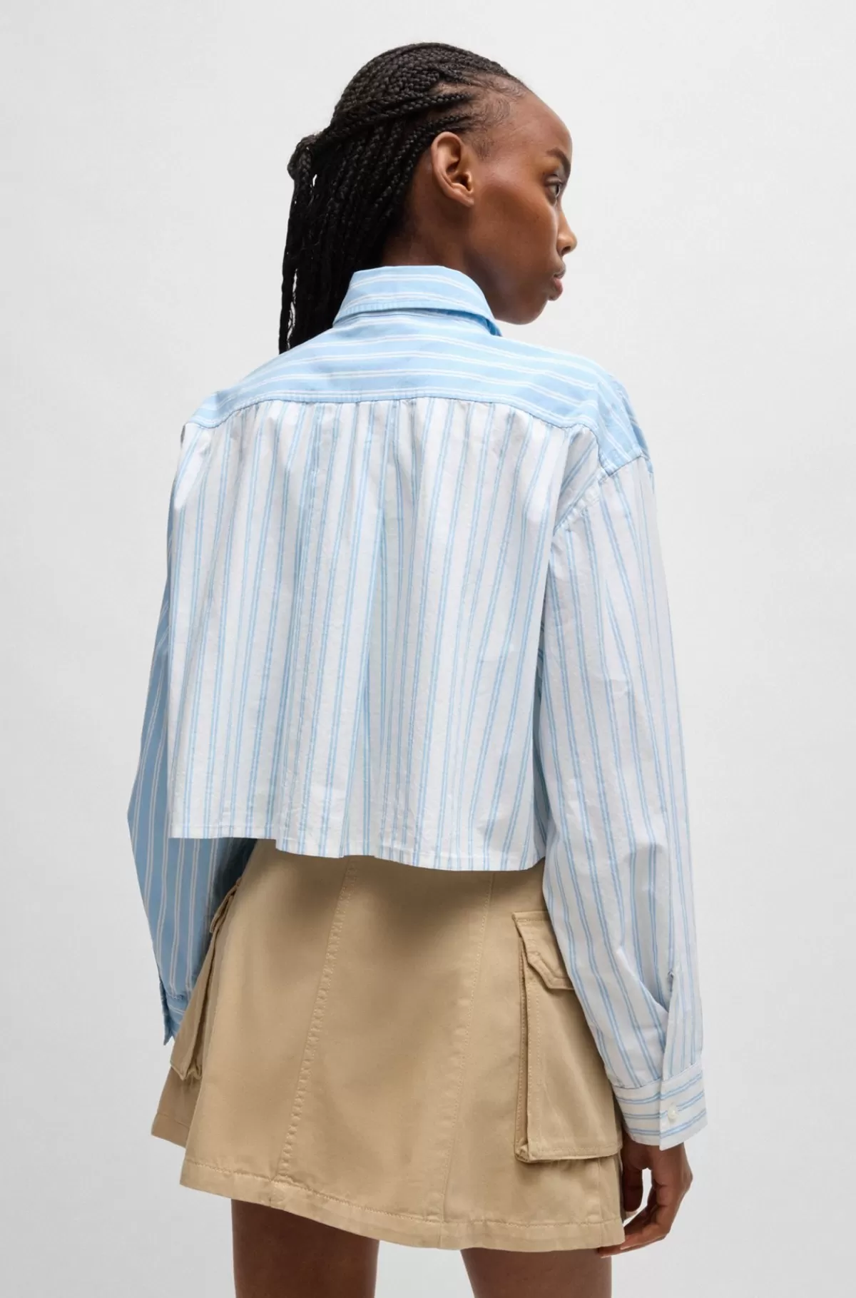 HUGO BOSS Cropped Skjorte Med Regular Fit Og Striber Lyseblå Cheap
