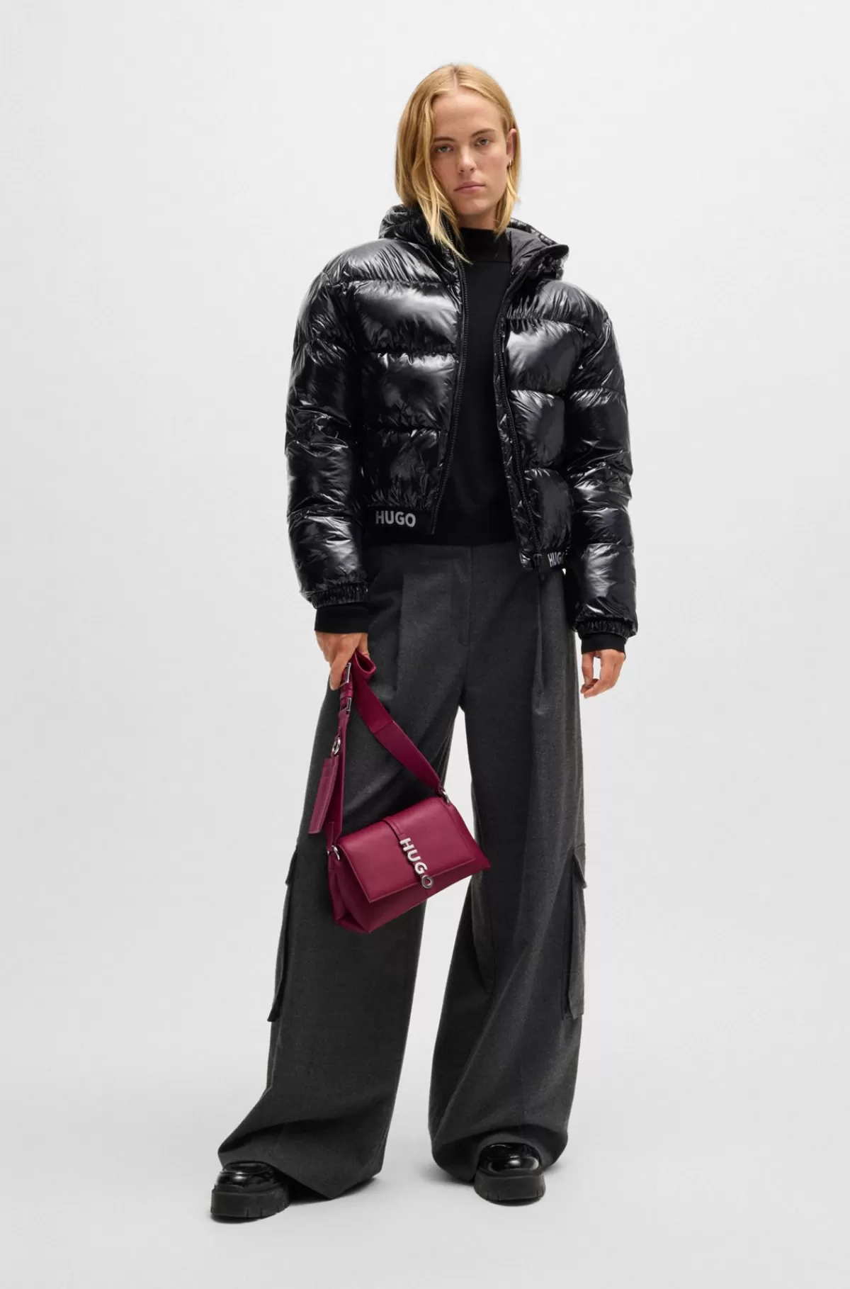 HUGO BOSS Crossbody-taske I Imiteret Læder Med Logodetaljer Mørkerød Best