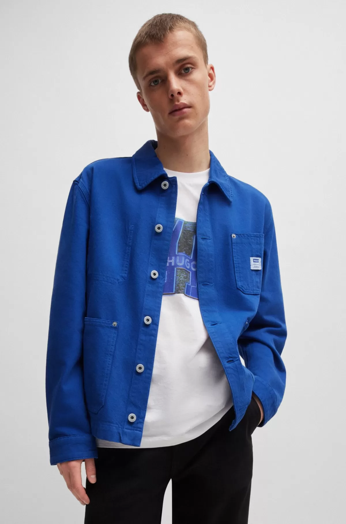 HUGO BOSS Denimjakke Med Knapper Og Logomærkat Blå Store