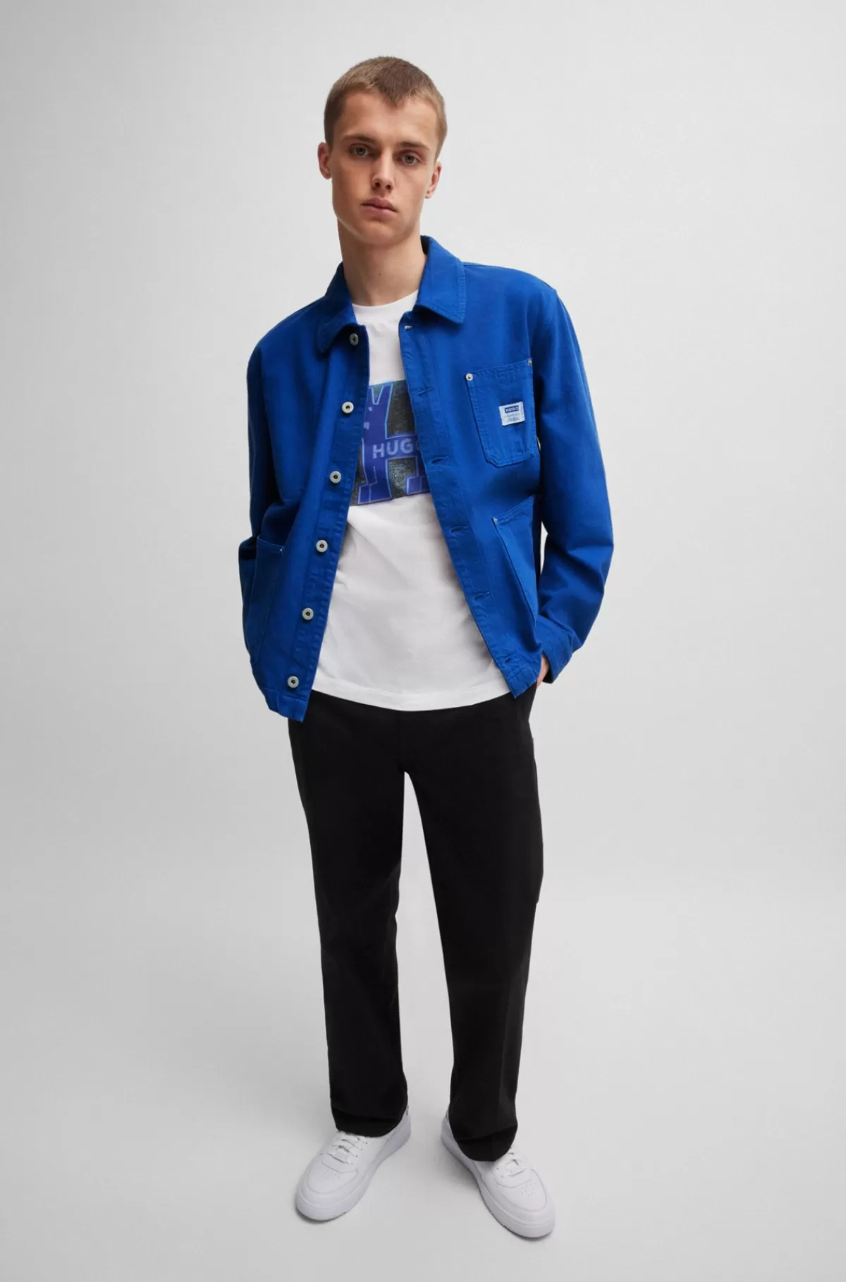 HUGO BOSS Denimjakke Med Knapper Og Logomærkat Blå Store