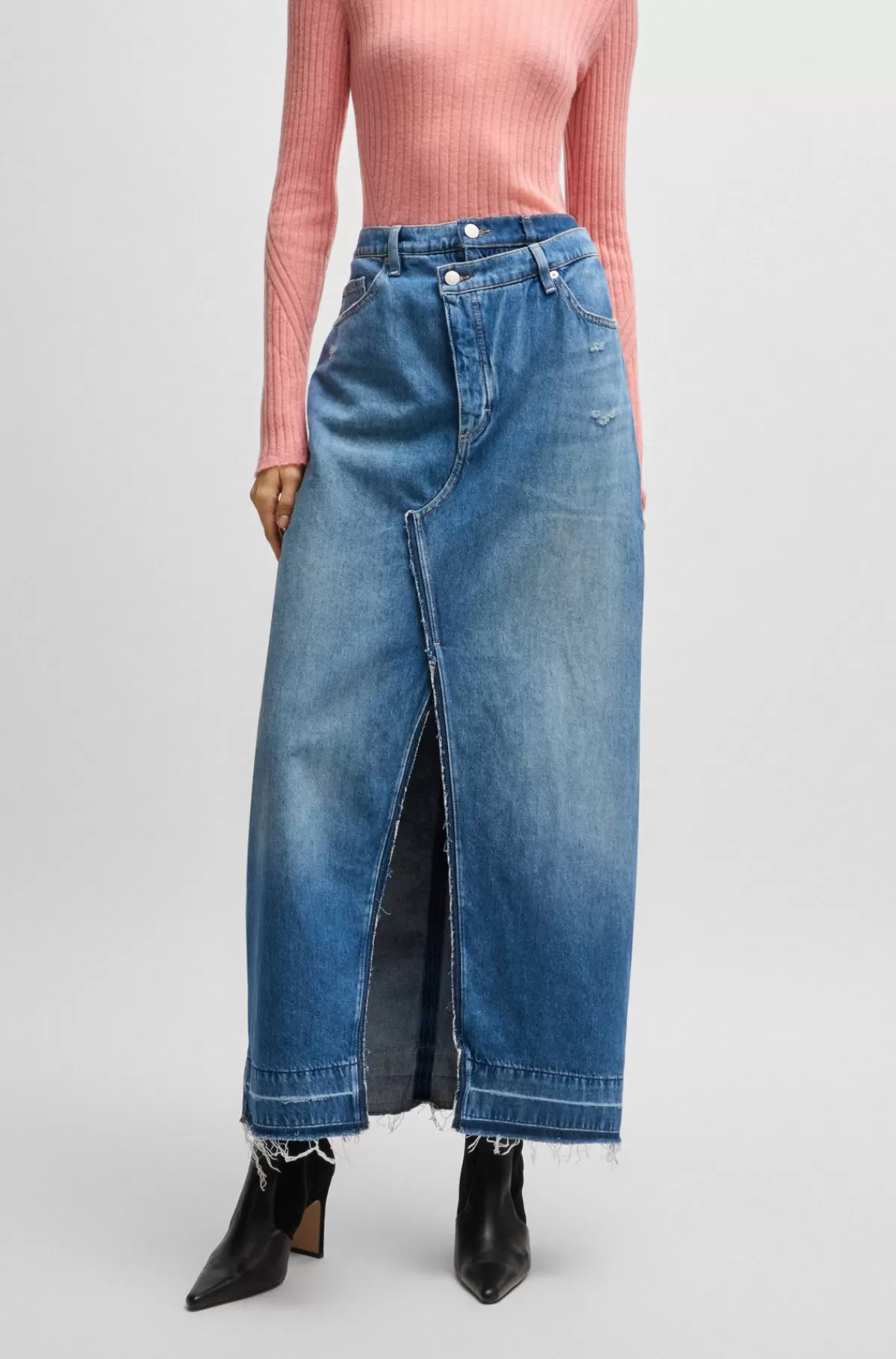 HUGO BOSS Denimnederdel I Maxilængde Med Slids Foran Blå Store