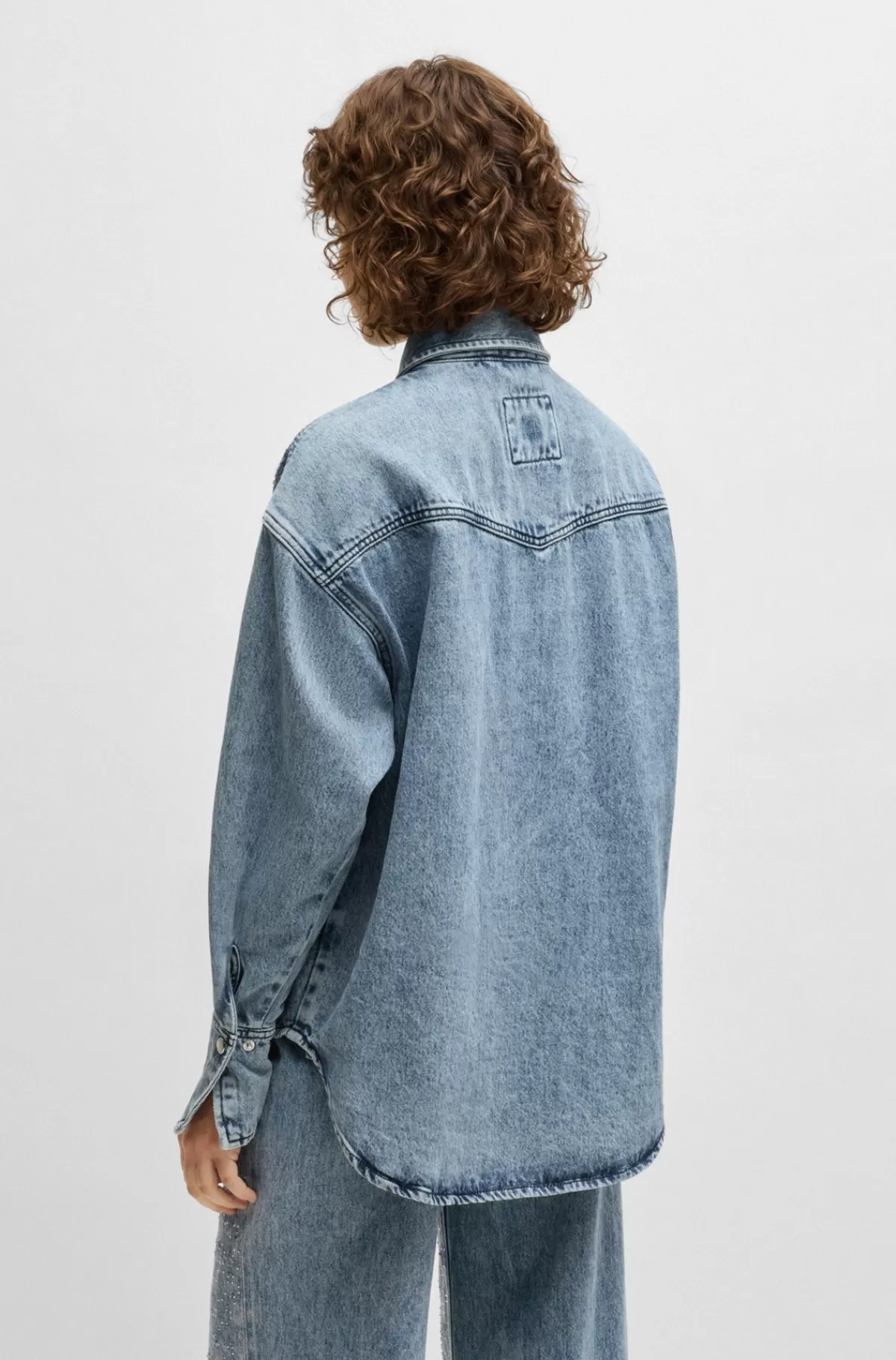 HUGO BOSS Denimskjorte Med Krystaludsmykninger Mørkeblå Online