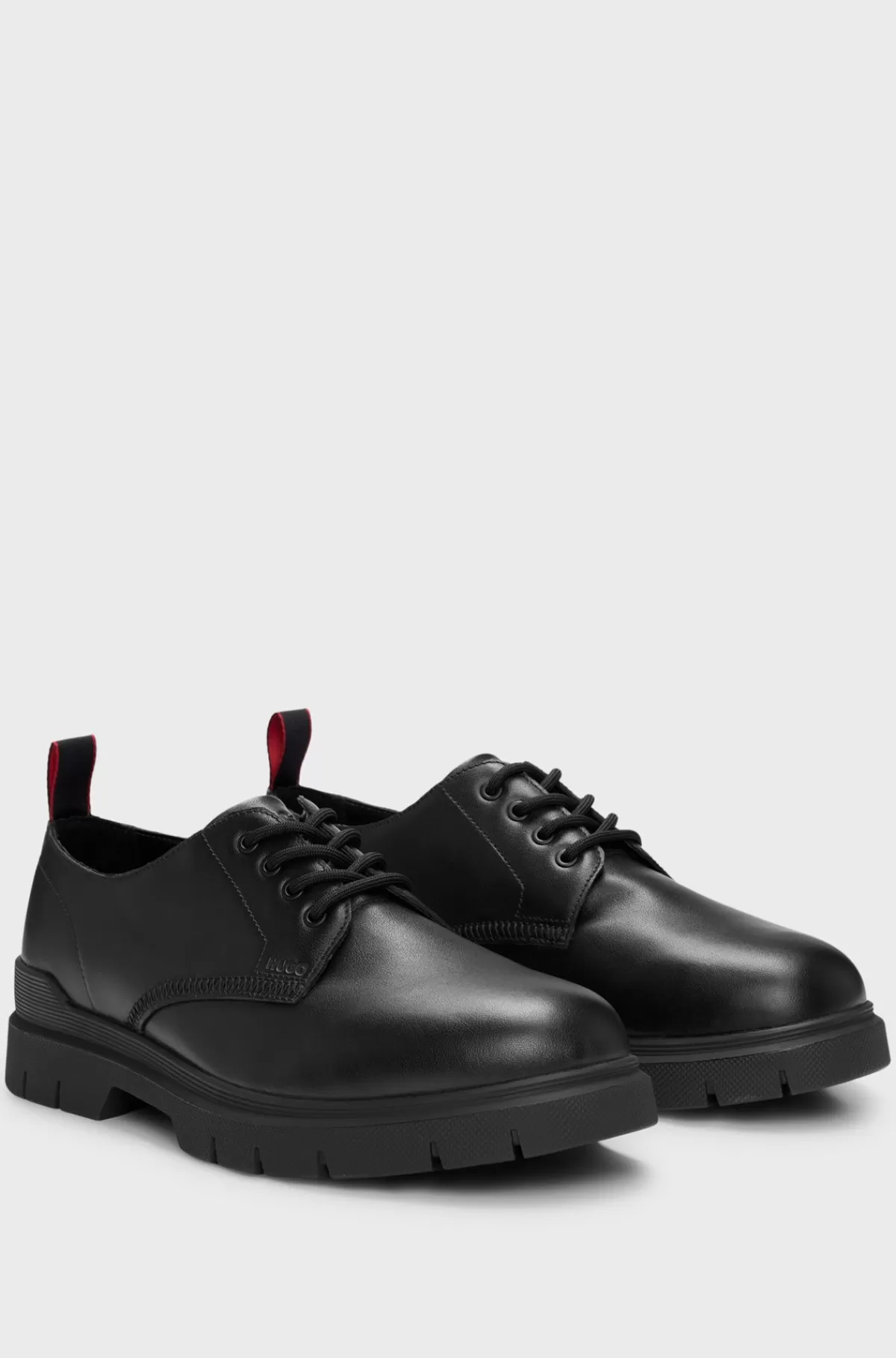 HUGO BOSS Derbysko I Læder Med Snørebånd Og Præget Logo Sort Cheap
