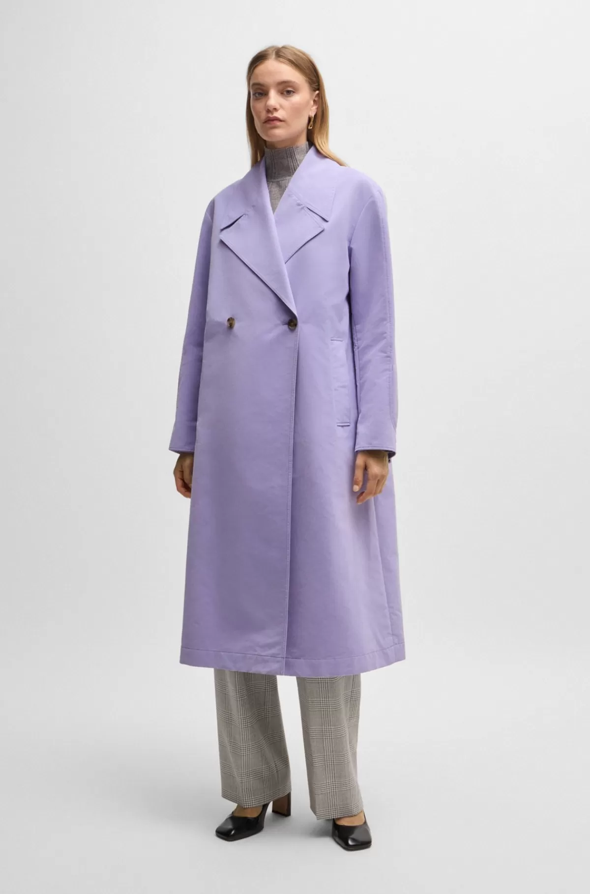 HUGO BOSS Dobbeltradet Frakke Med Vandskyende Finish Lyslilla Cheap
