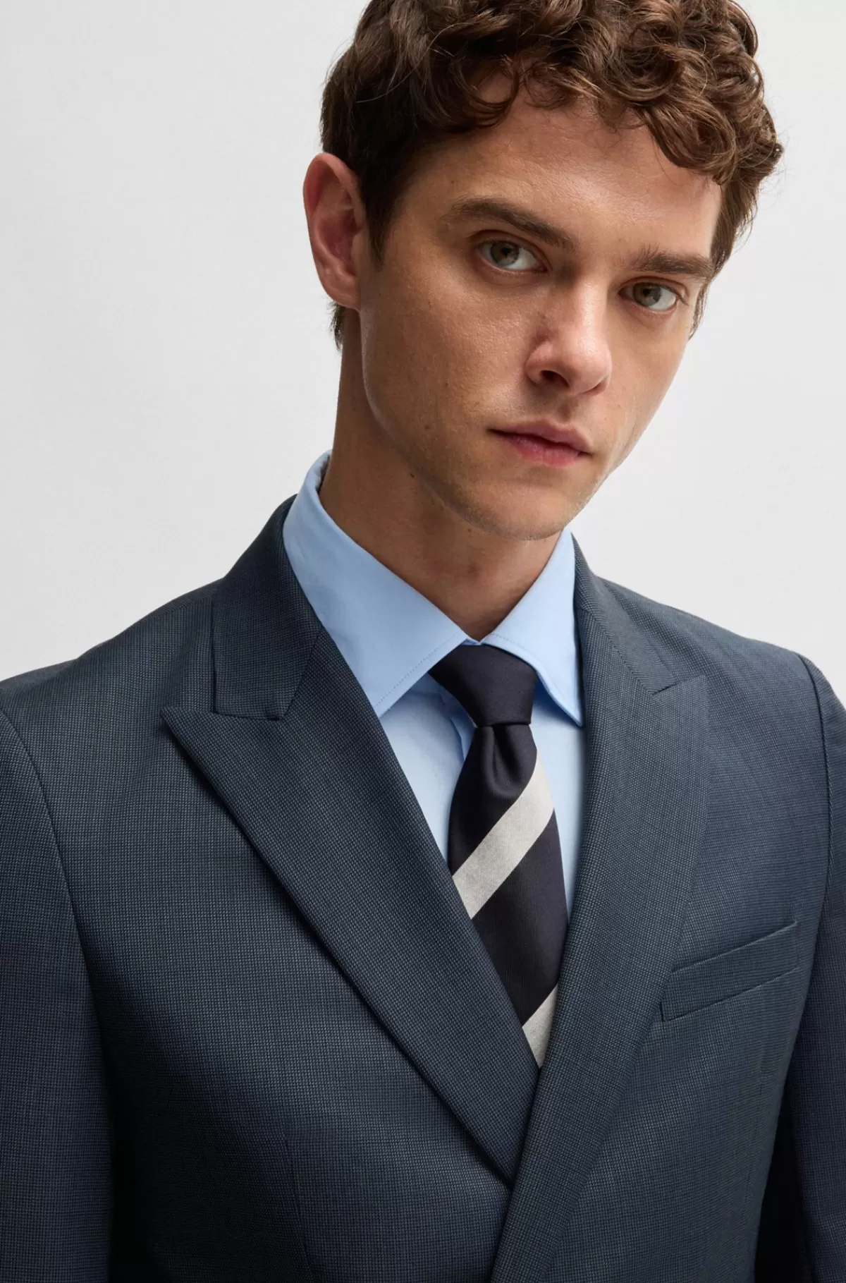 HUGO BOSS Dobbeltradet Jakkesæt Med Slim Fit I Uld Med Mikromønster Mørkeblå Cheap