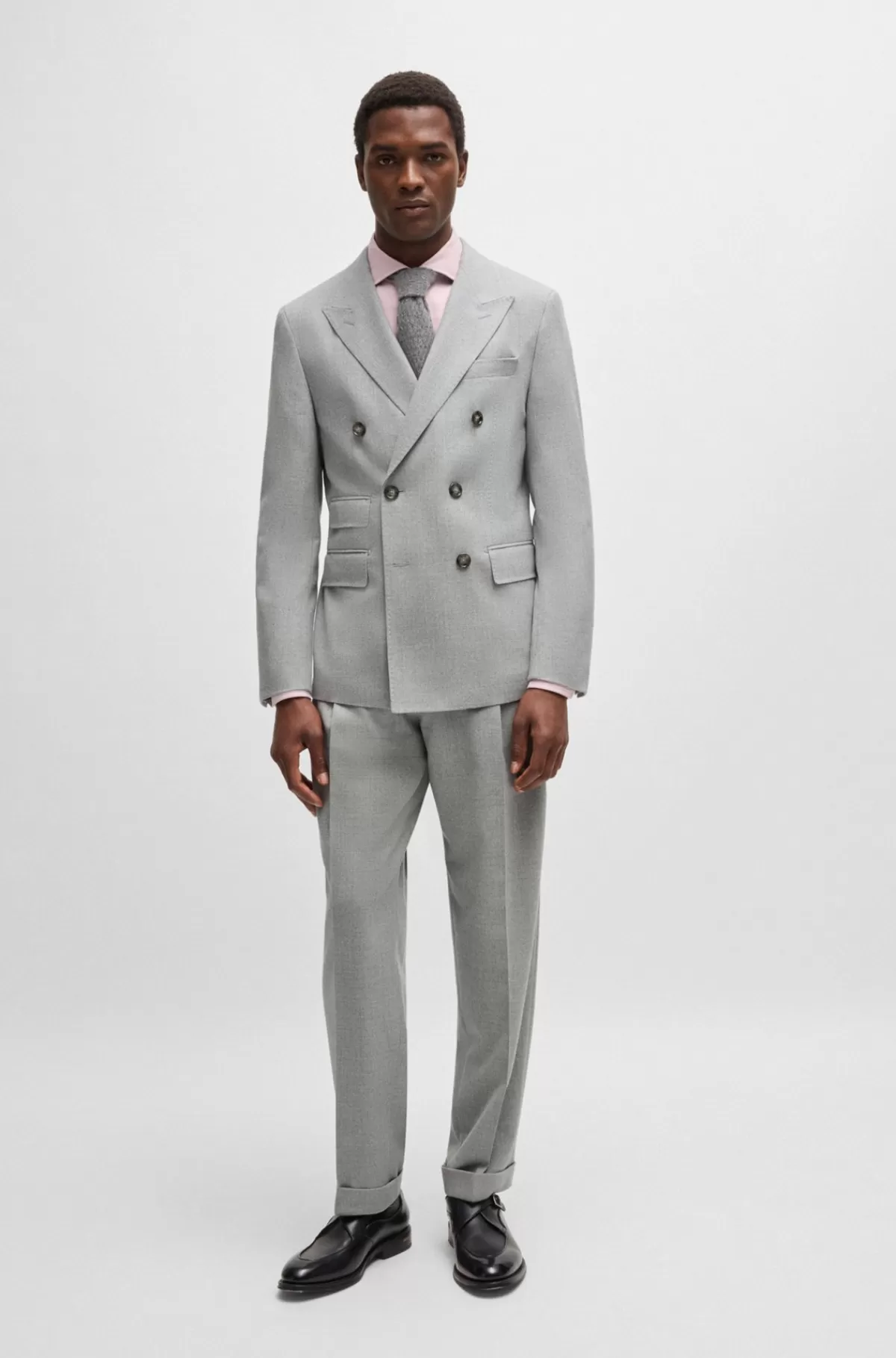 HUGO BOSS Dobbeltradet Slim Fit Jakkesæt I Ny Uld Med Tern Lysegrå Cheap