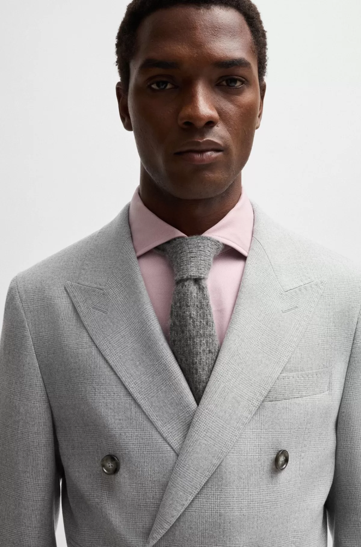 HUGO BOSS Dobbeltradet Slim Fit Jakkesæt I Ny Uld Med Tern Lysegrå Cheap