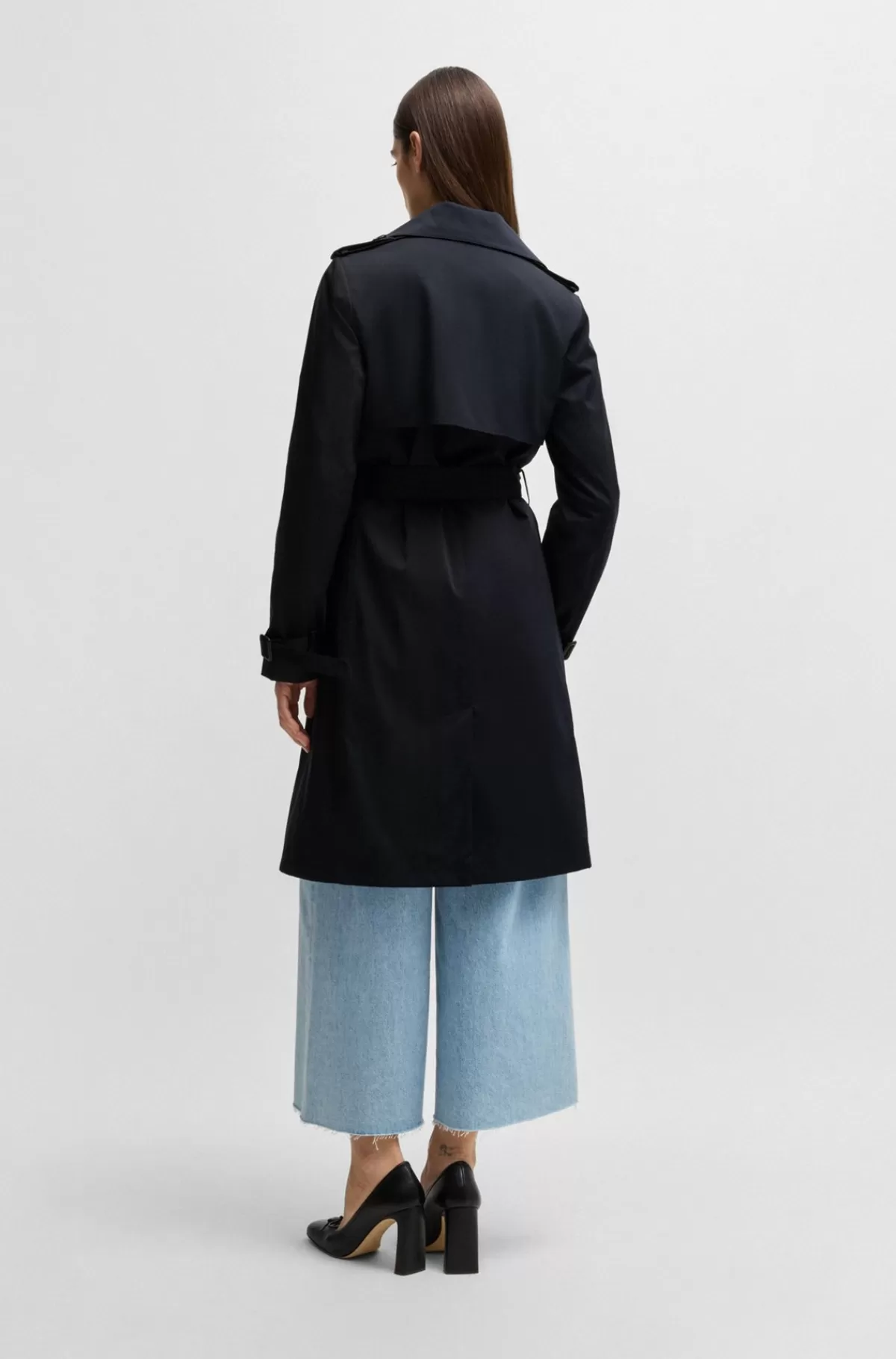 HUGO BOSS Dobbeltradet Trenchcoat Med Bælte Med Spænde Mørkeblå Online