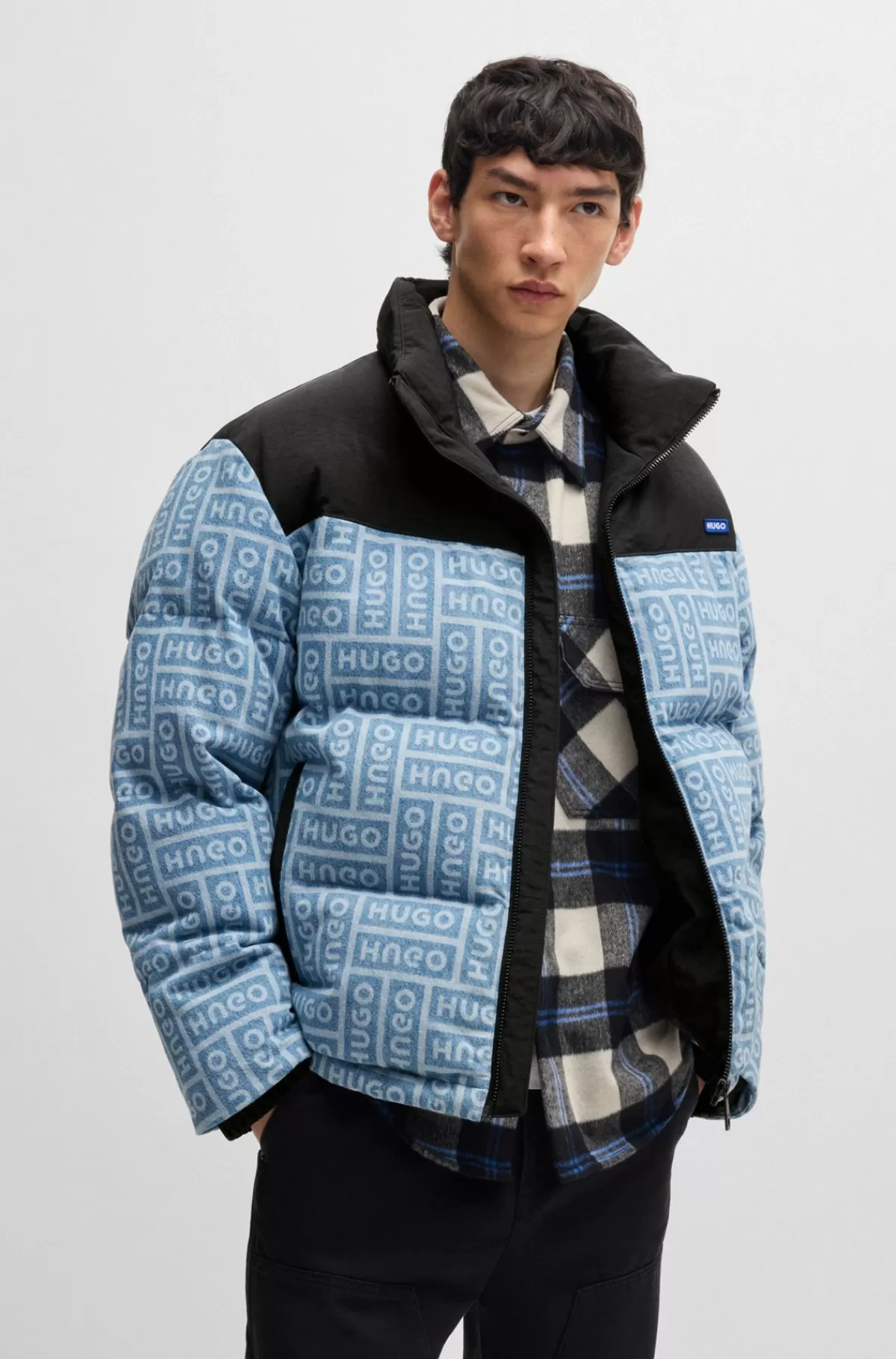 HUGO BOSS Dunjakke Med Regular Fit I Denim Med Logoprint Lyseblå Sale