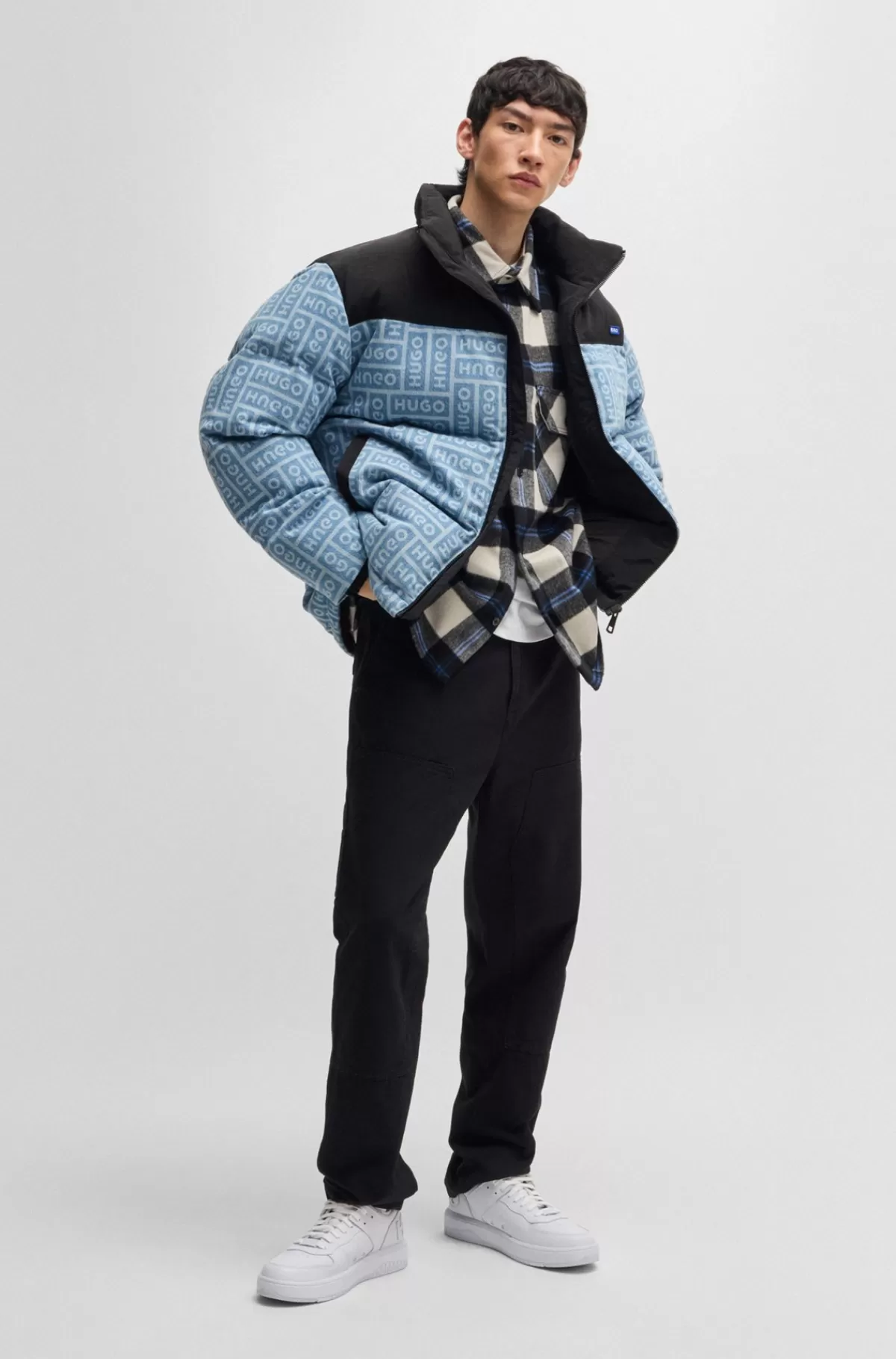 HUGO BOSS Dunjakke Med Regular Fit I Denim Med Logoprint Lyseblå Sale
