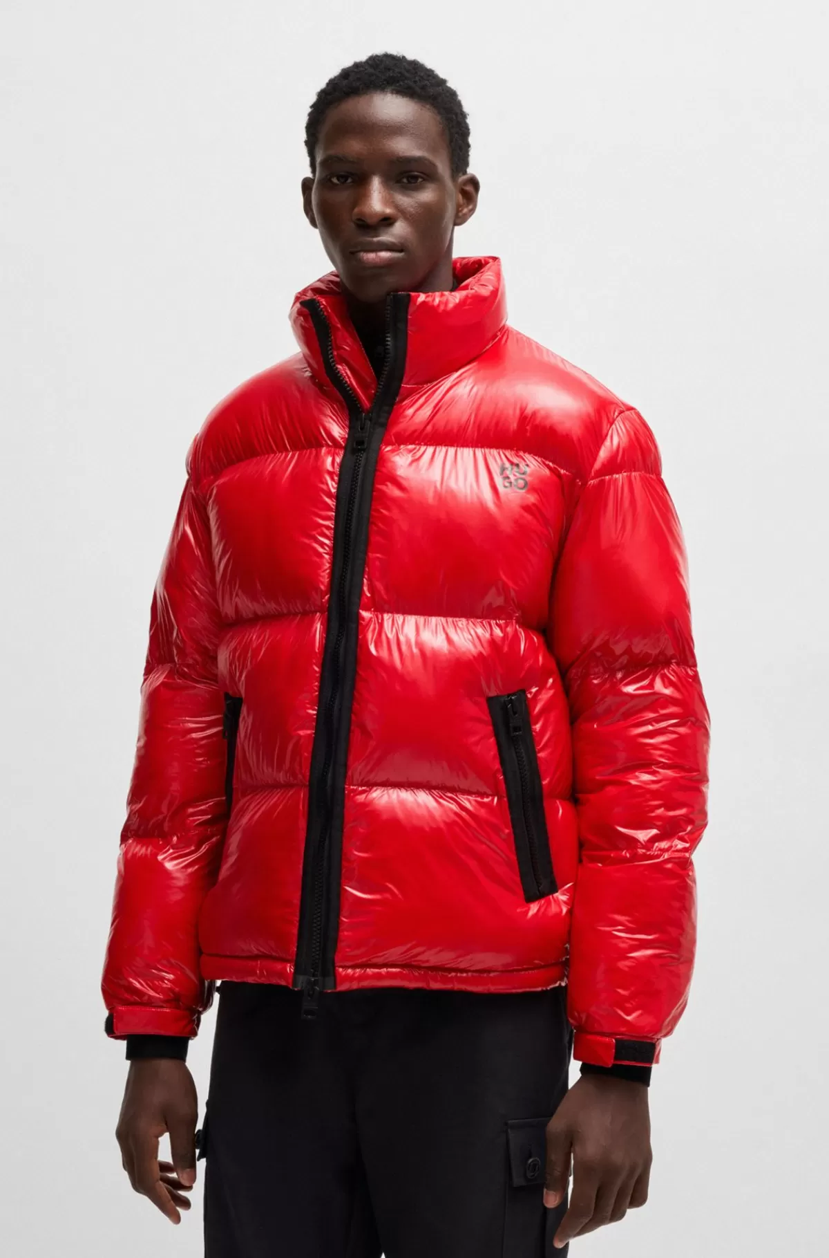 HUGO BOSS Dunjakke Med Slim Fit Af Vandafvisende, Skinnende Stof Rød Cheap