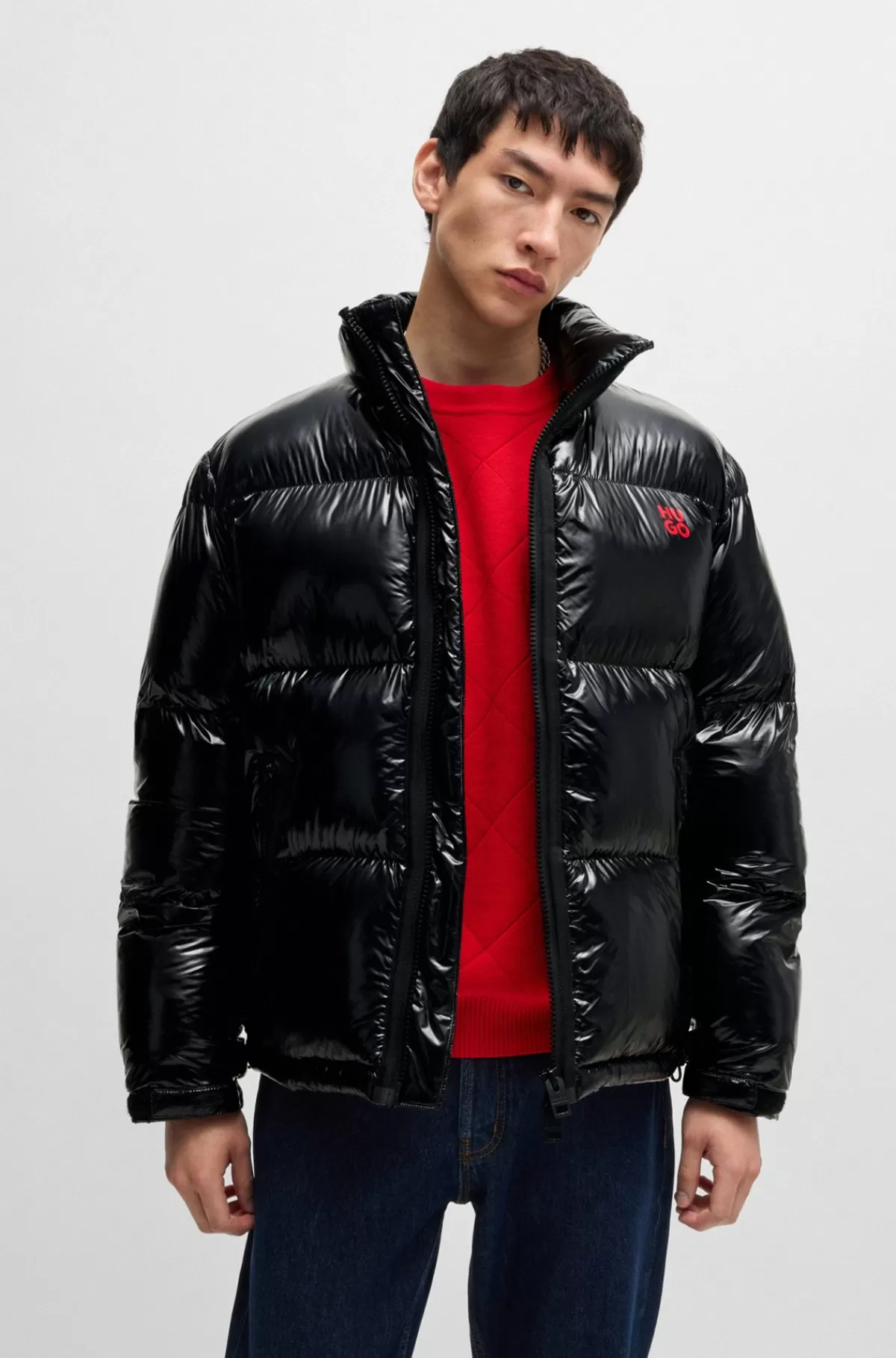 HUGO BOSS Dunjakke Med Slim Fit Af Vandafvisende, Skinnende Stof Sort Fashion