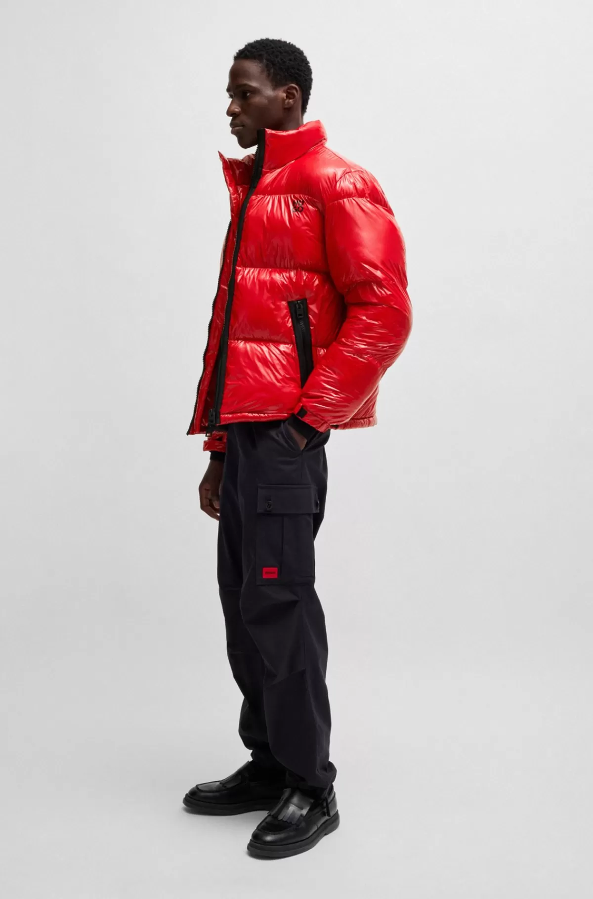 HUGO BOSS Dunjakke Med Slim Fit Af Vandafvisende, Skinnende Stof Rød Cheap