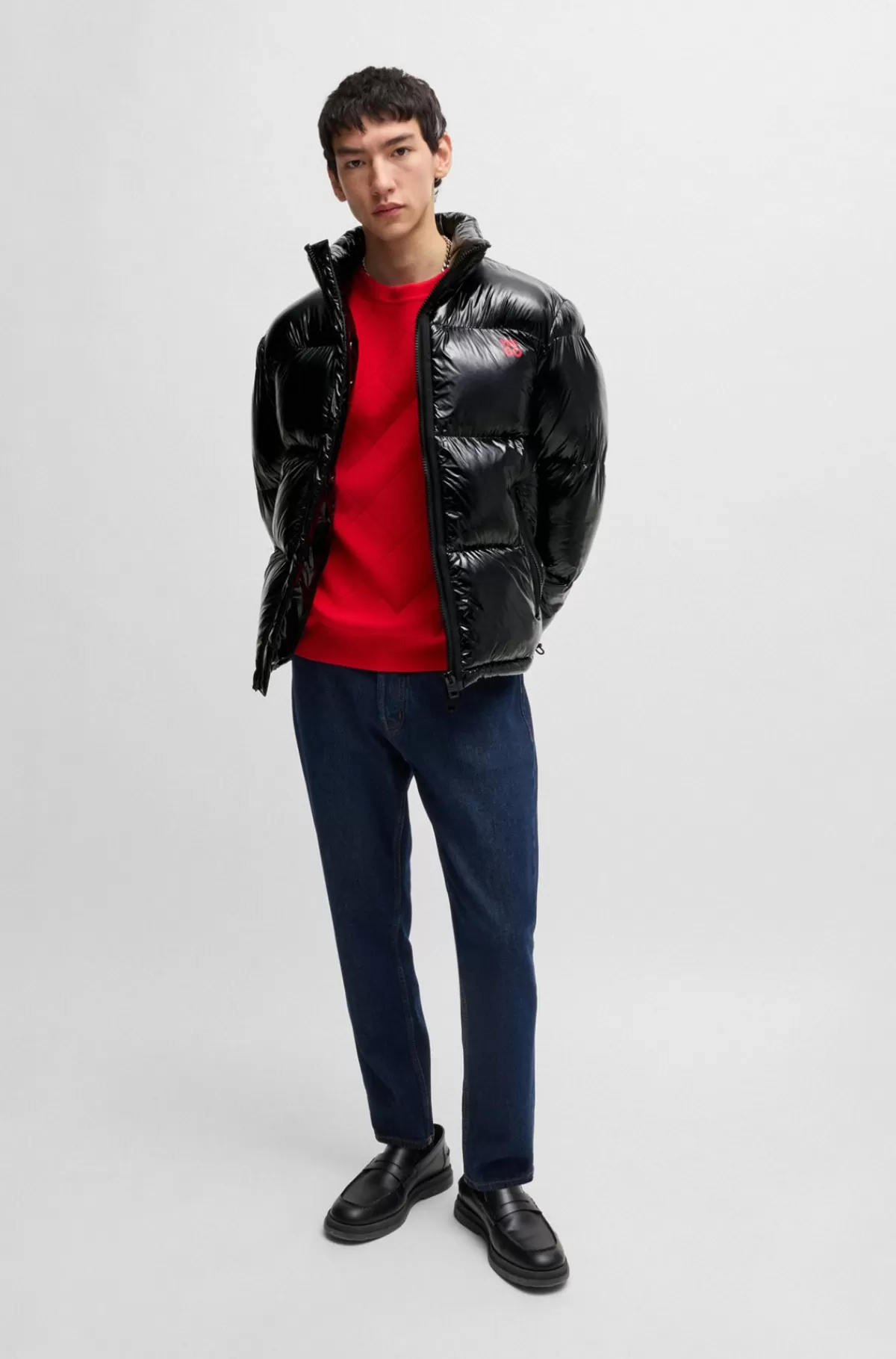 HUGO BOSS Dunjakke Med Slim Fit Af Vandafvisende, Skinnende Stof Sort Fashion