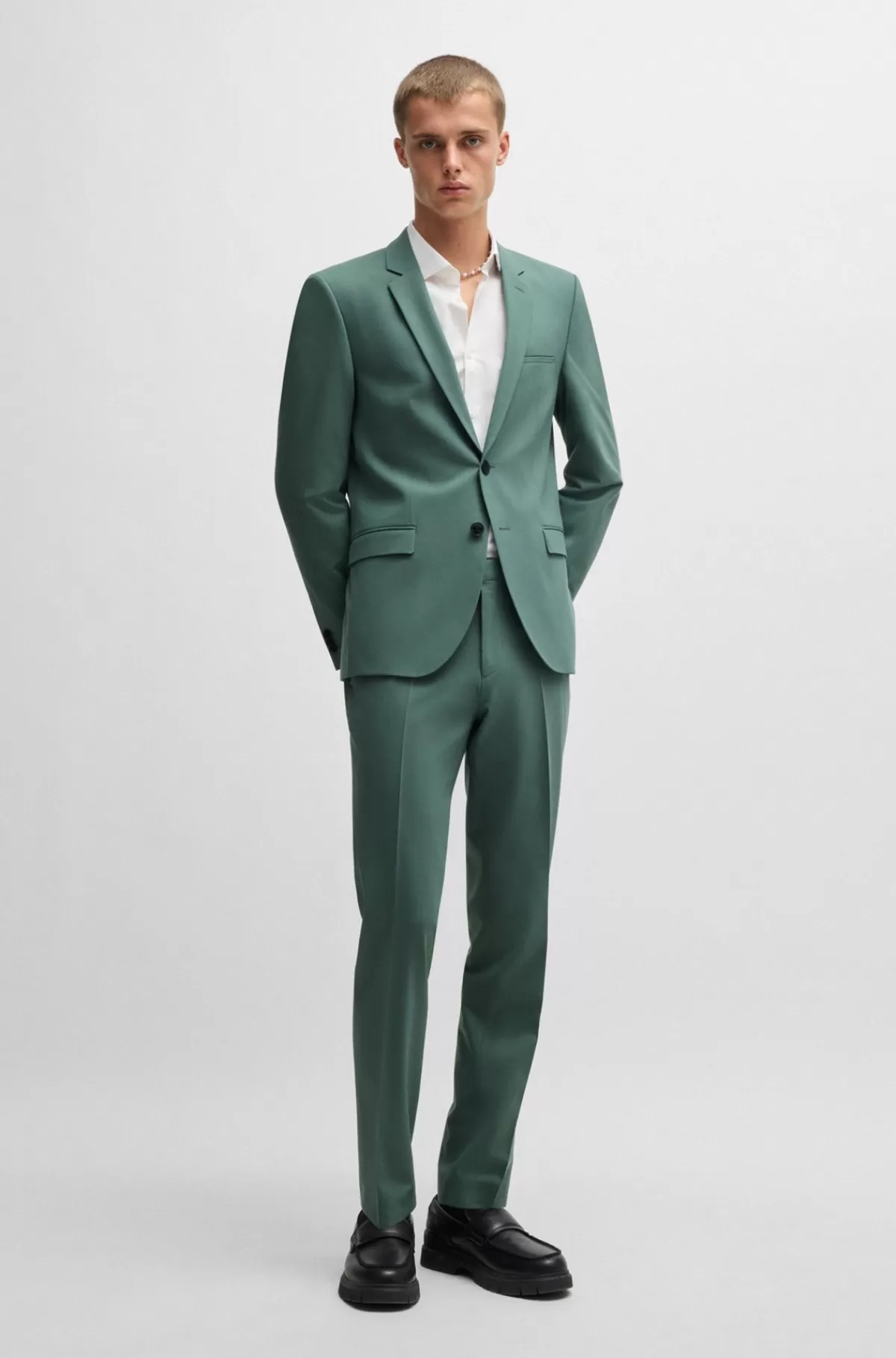 HUGO BOSS Extra Slim Fit Jakkesæt I Uldblanding Med Stræk Lysegrøn Best