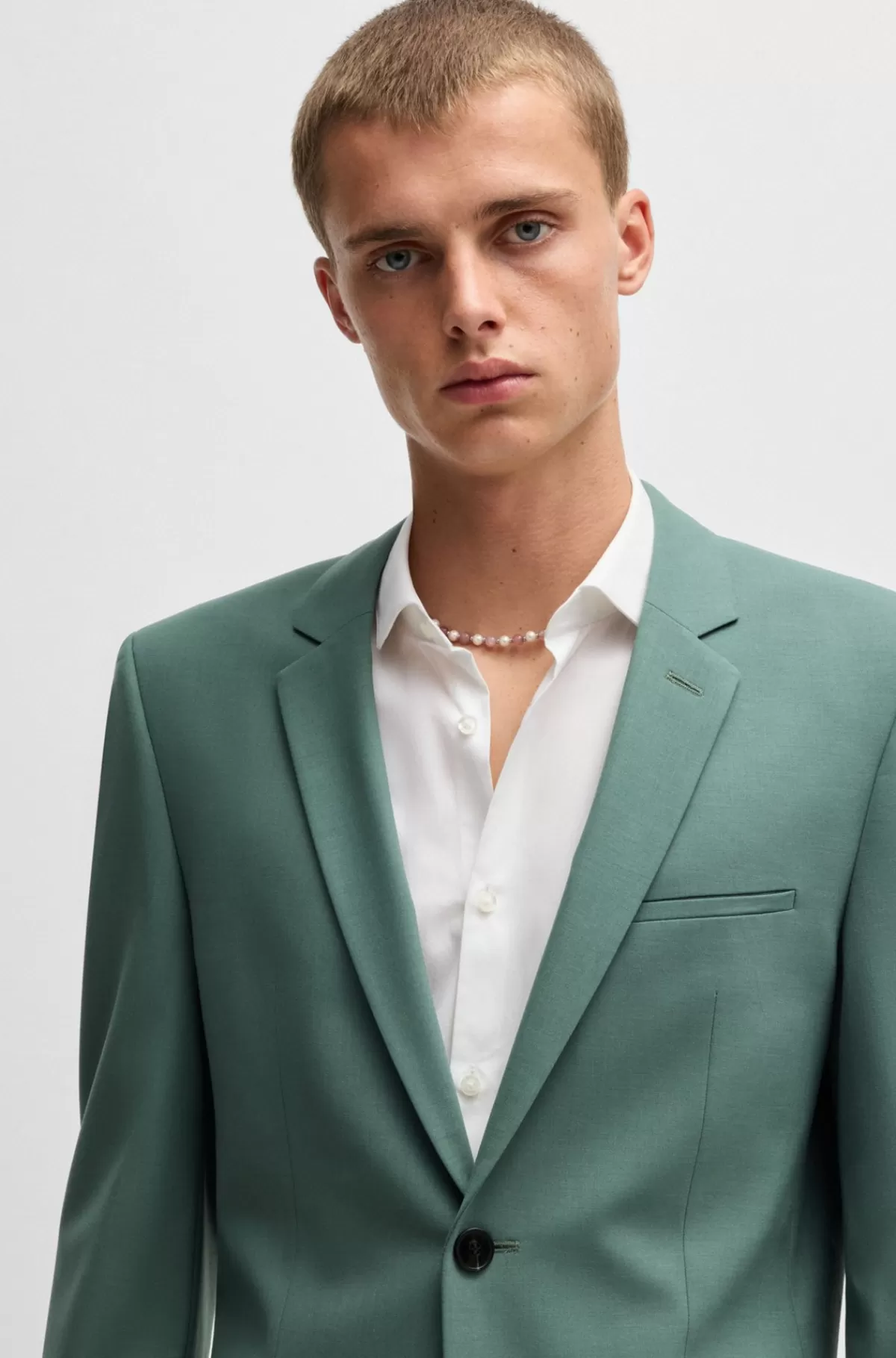HUGO BOSS Extra Slim Fit Jakkesæt I Uldblanding Med Stræk Lysegrøn Best