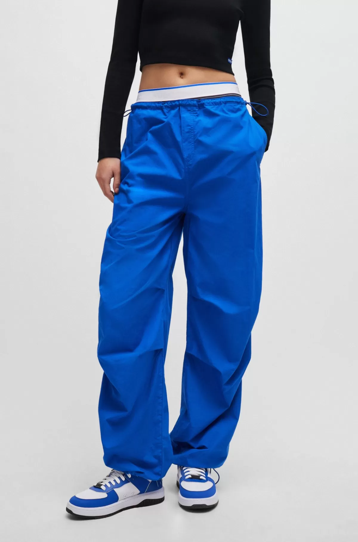HUGO BOSS Faldskærmsbukser Med Baggy Fit I Bomuld Blå Store
