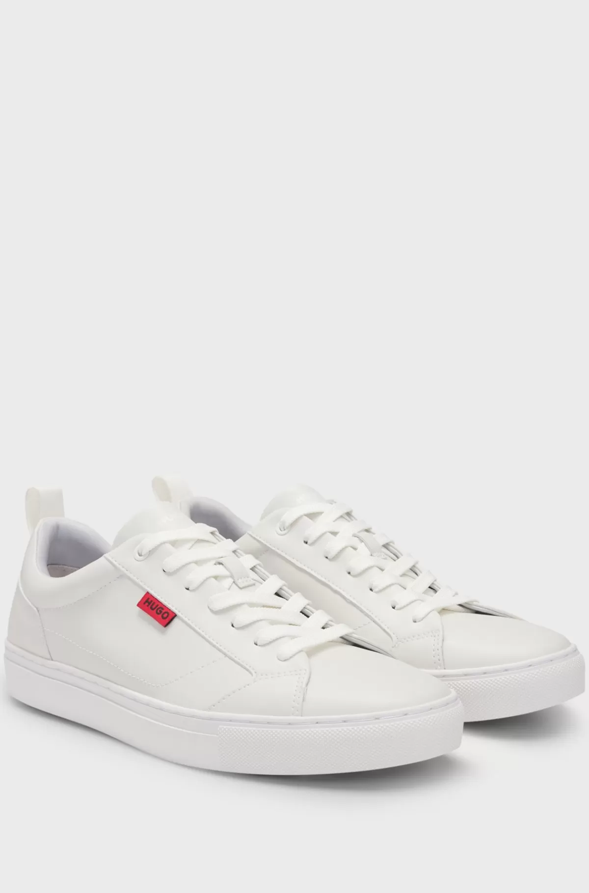 HUGO BOSS Faux-leather Trainers With Red Logo Flag Hvid Cheap