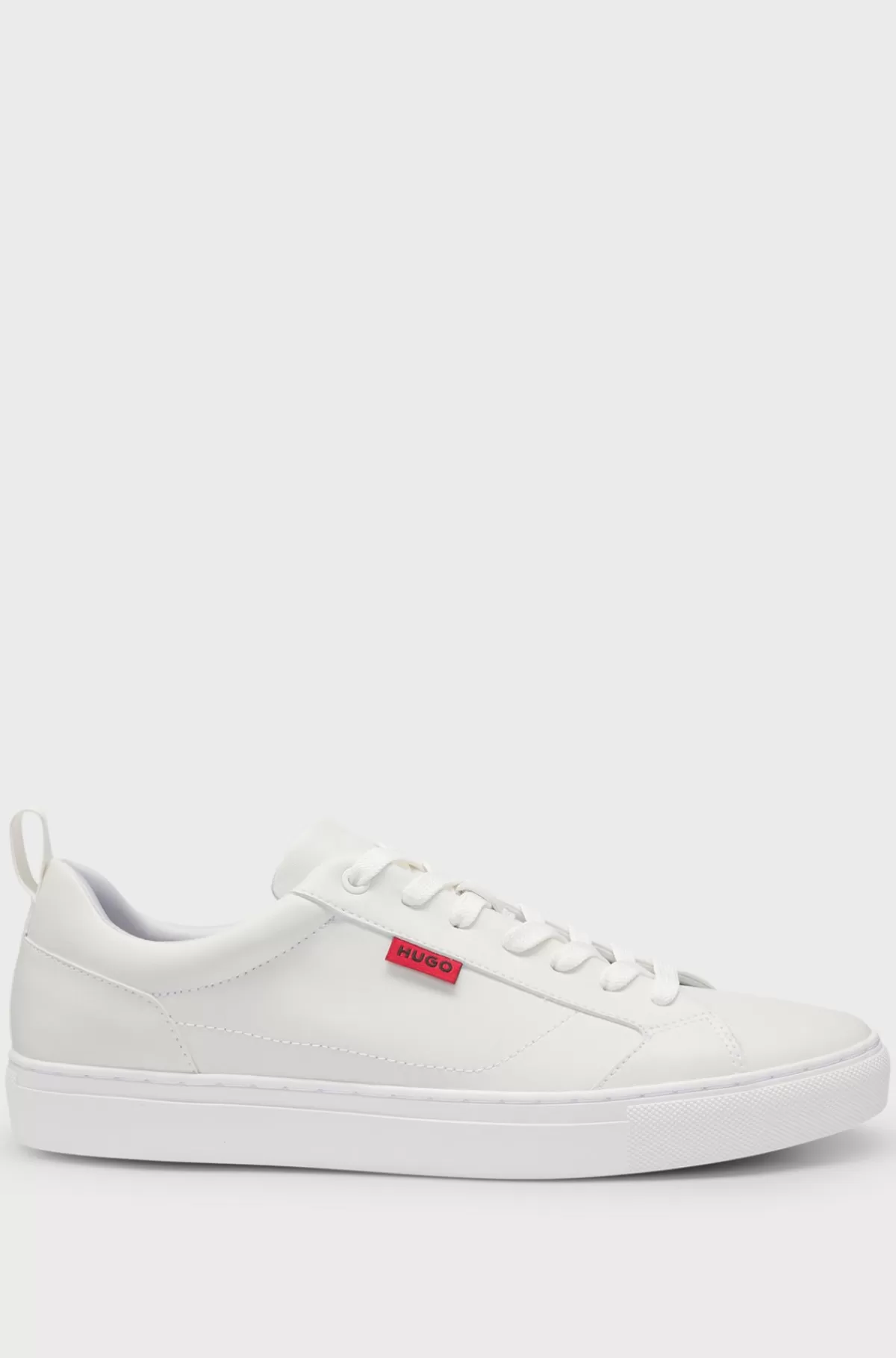 HUGO BOSS Faux-leather Trainers With Red Logo Flag Hvid Cheap