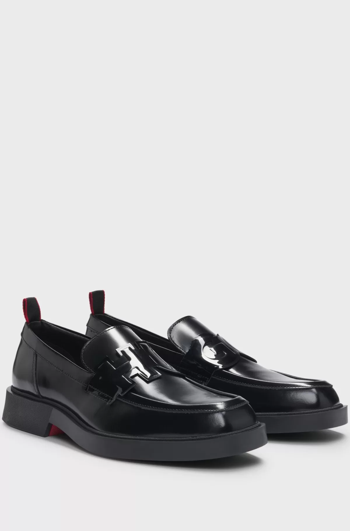 HUGO BOSS Firkantede Loafers Af Børstet Læder Sort New