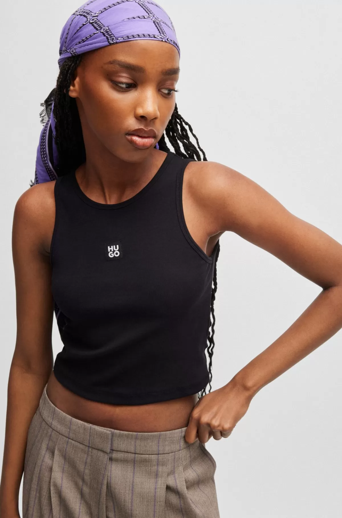 HUGO BOSS Firkantet Tørklæde Med Logoprint Og Frynset Kant Lilla Cheap