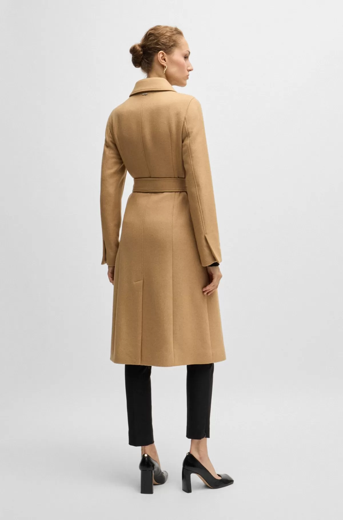HUGO BOSS Formel Frakke I Twill Med Bælte Og Metalknapper Beige Clearance