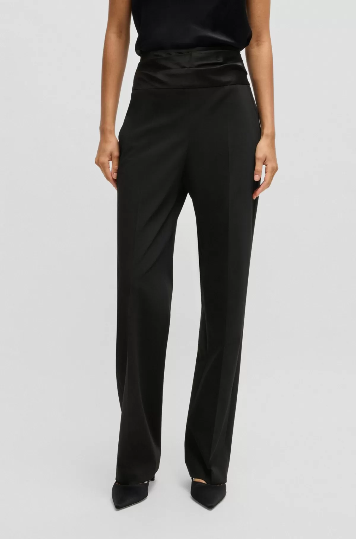 HUGO BOSS Formelle Bukser Med Regular Fit Og Tone-i-tone Linning Sort Cheap
