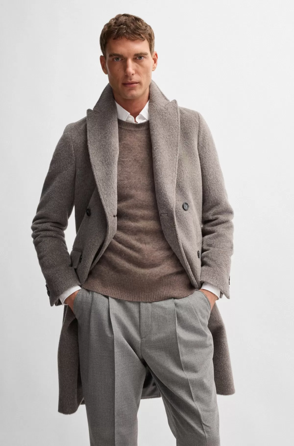 HUGO BOSS Frakke I Alpakablanding Fra BOSS SELECTED BY BECKHAM Beige Clearance
