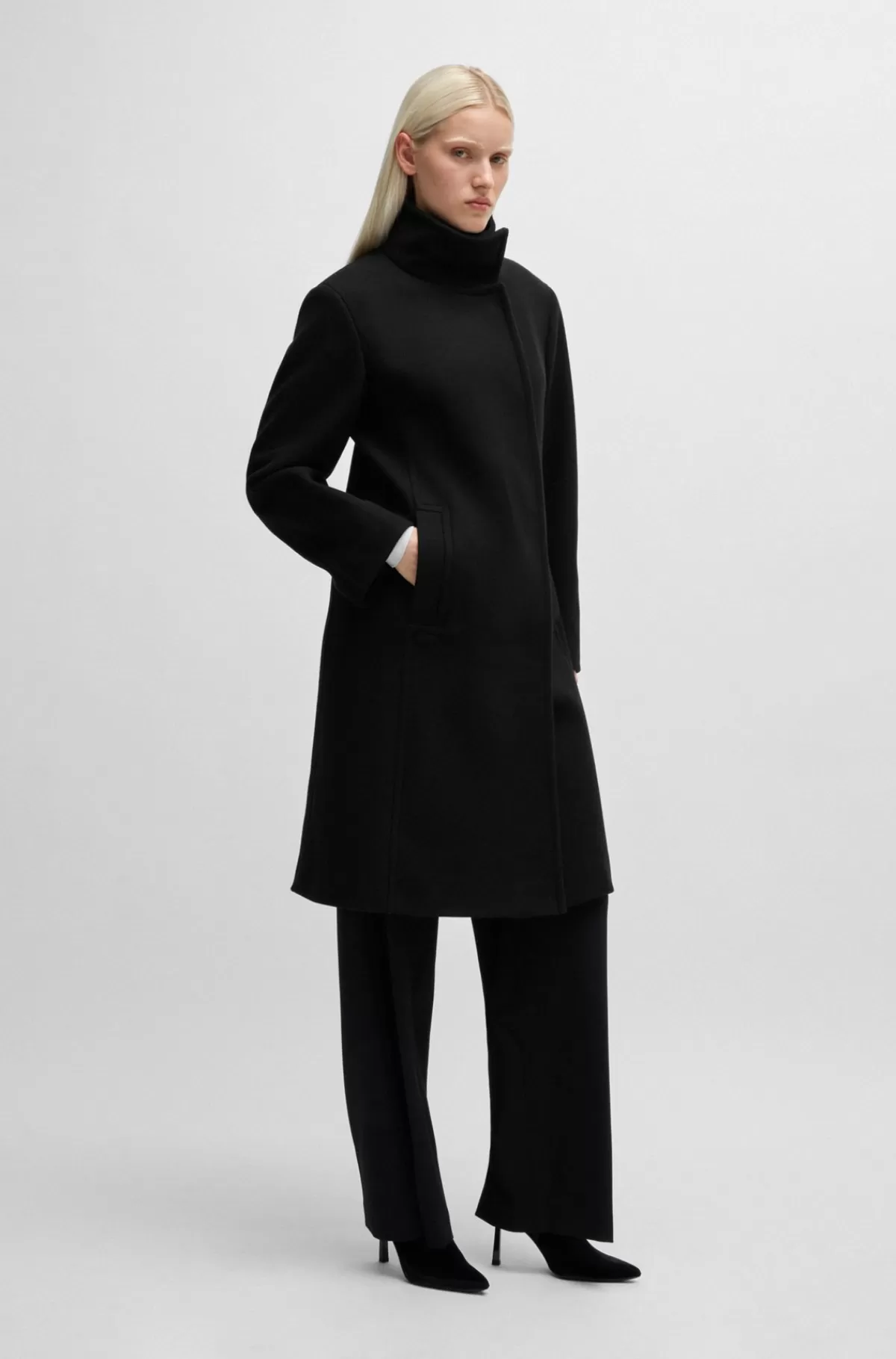 HUGO BOSS Frakke Med Regular Fit Og Skjult Lukning Sort Flash Sale