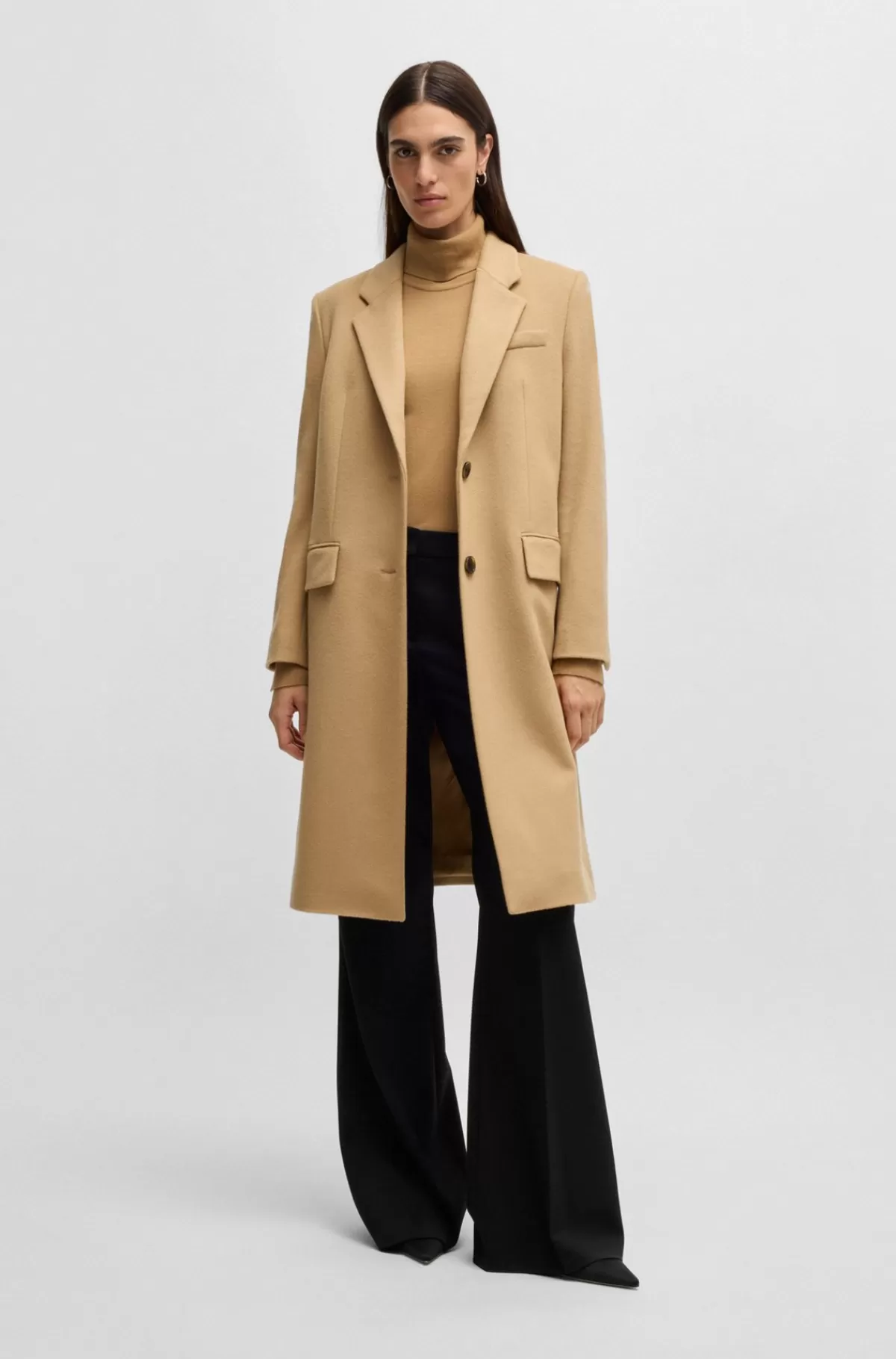 HUGO BOSS Frakke Med Slim Fit I Ny Uld Og Kashmiruld Beige Best Sale