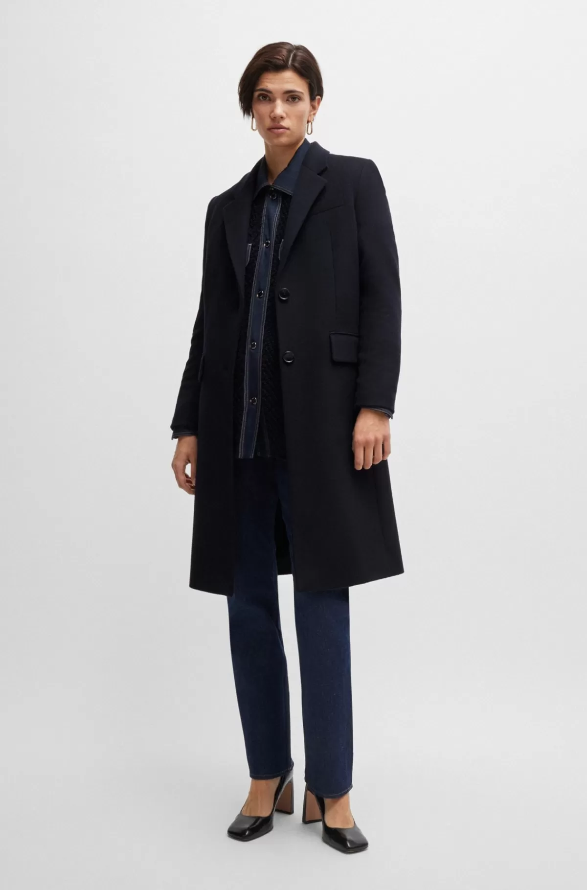 HUGO BOSS Frakke Med Slim Fit I Ny Uld Og Kashmiruld Mørkeblå Hot