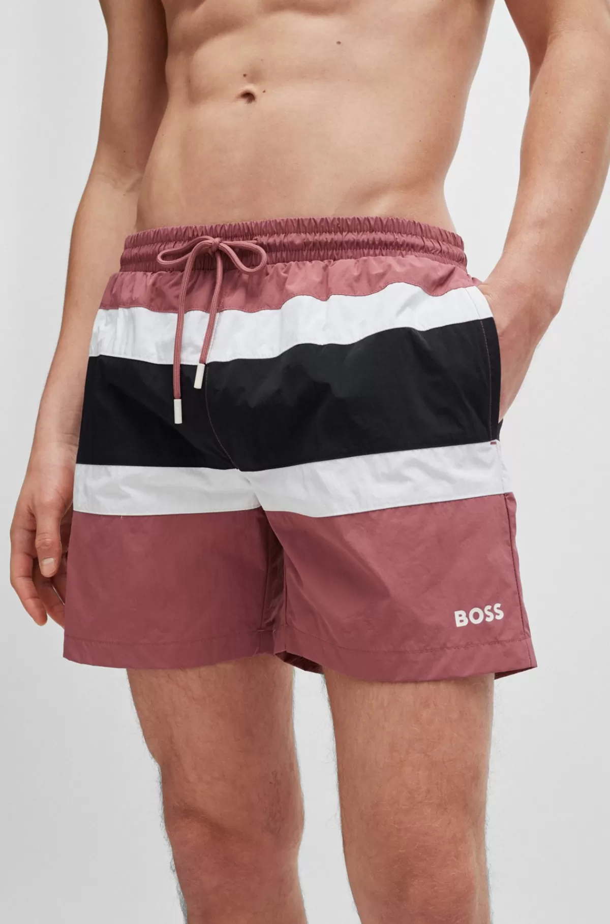HUGO BOSS Fuldforede Badeshorts Med Colour Blocking Lyserød New