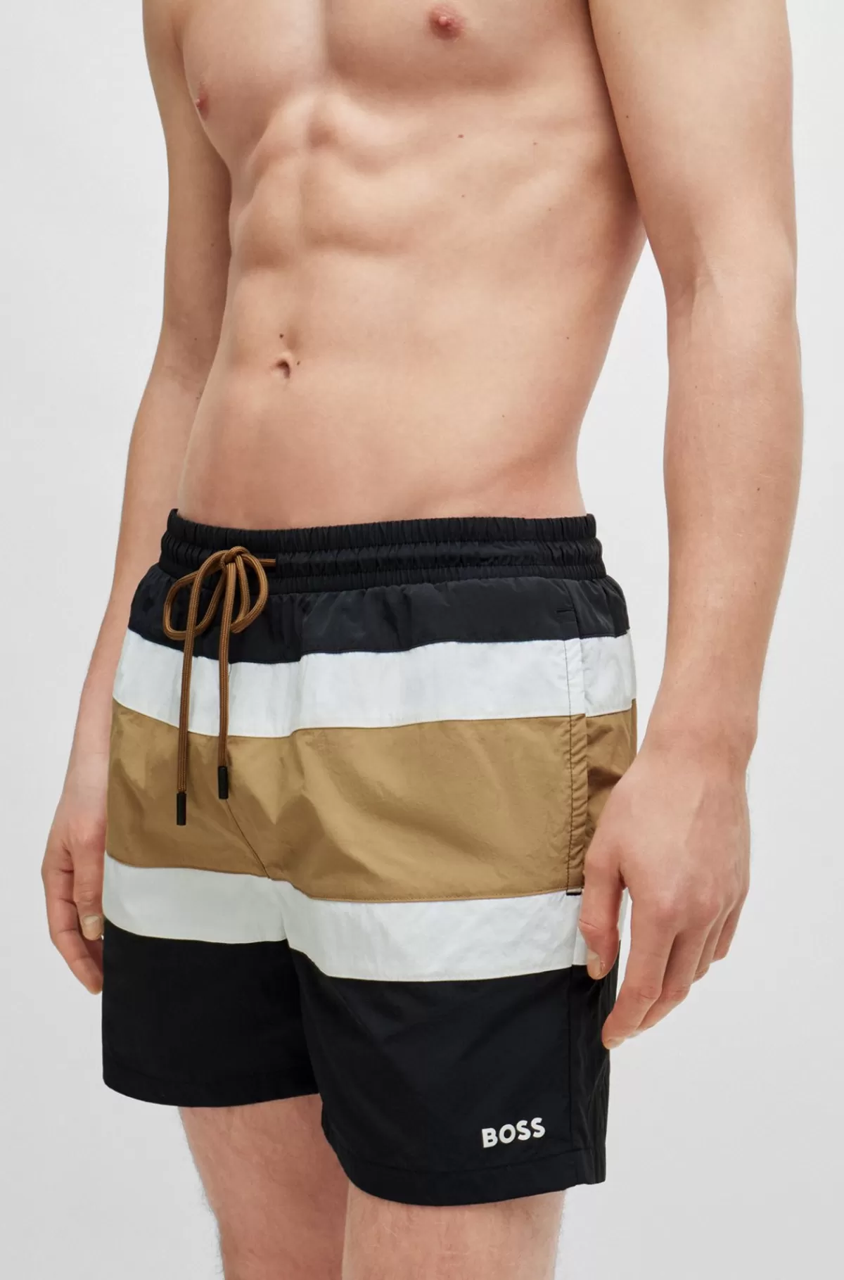 HUGO BOSS Fuldforede Badeshorts Med Colour Blocking Sort/hvid/beige New