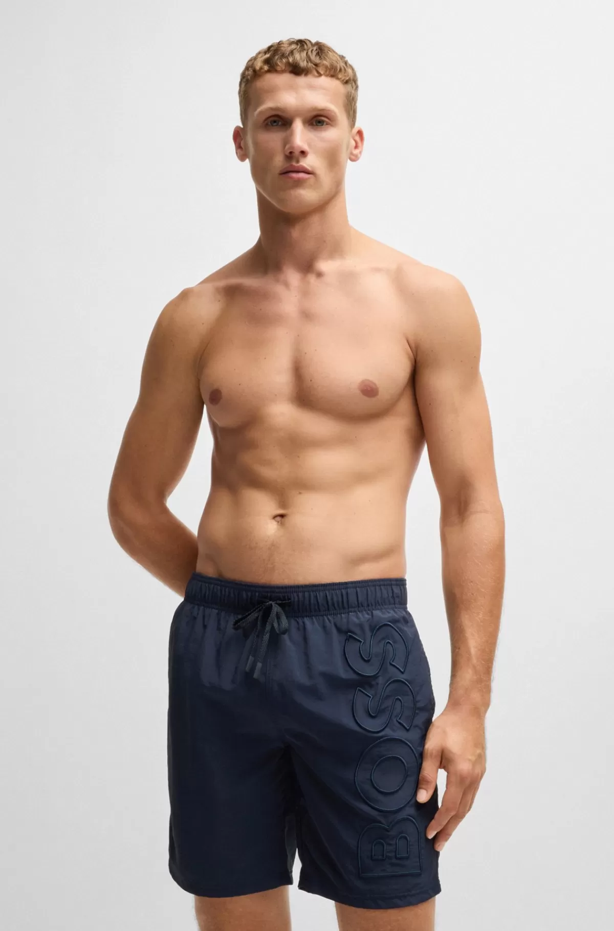 HUGO BOSS Fuldt Forede Badeshorts Med 3D-logo Mørkeblå Store