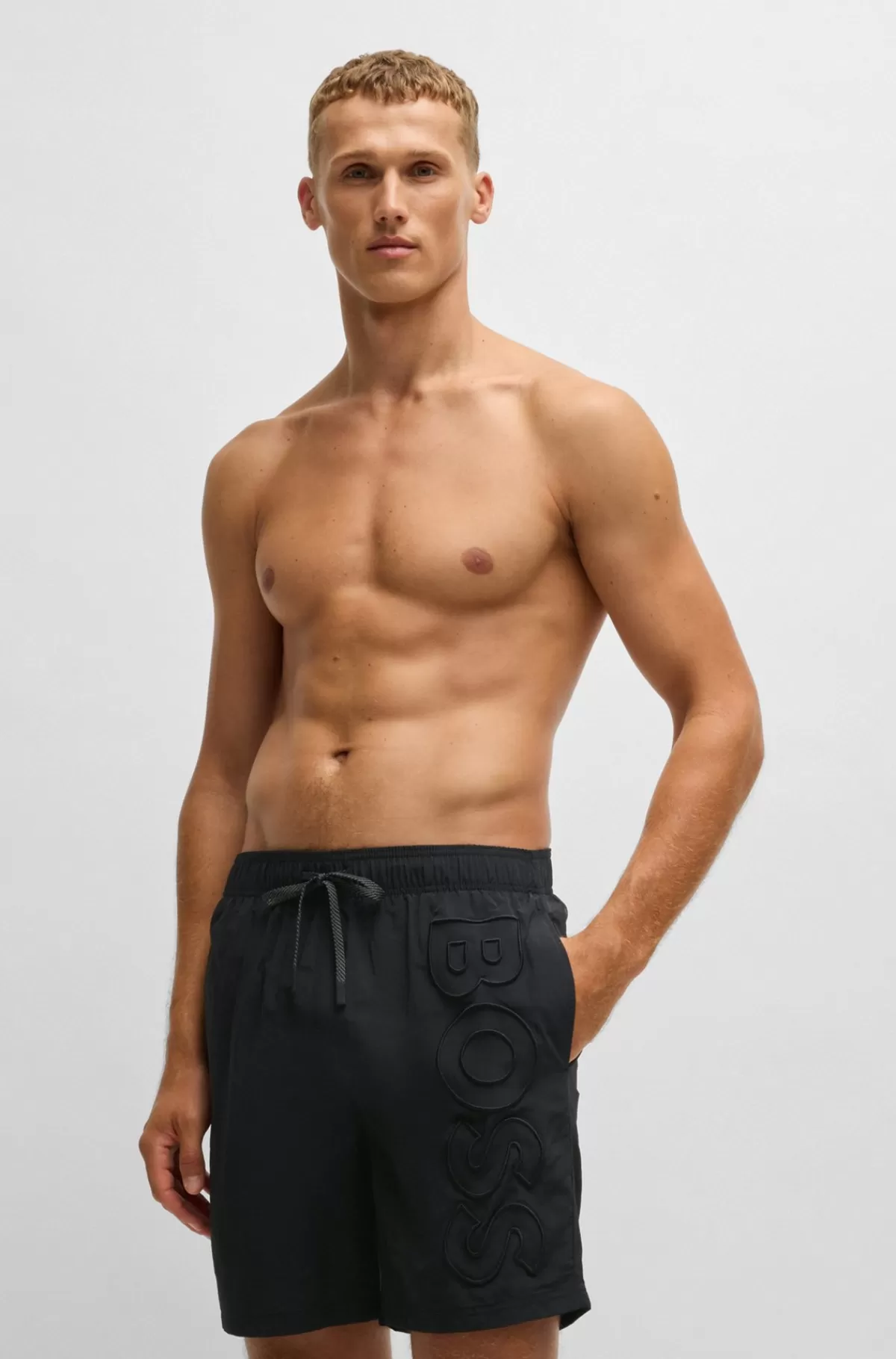HUGO BOSS Fuldt Forede Badeshorts Med 3D-logo Sort Cheap