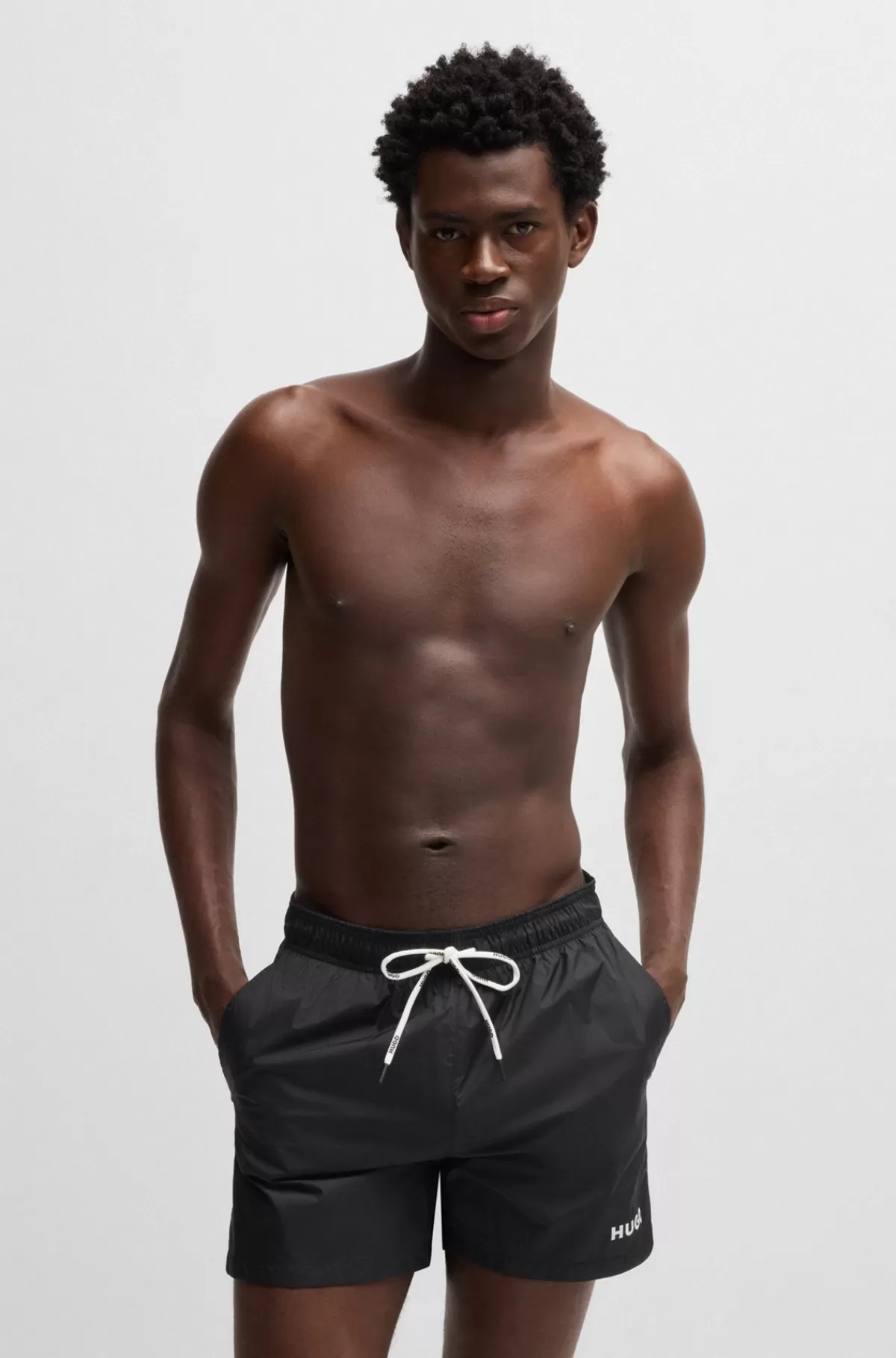 HUGO BOSS Fuldt Forede Badeshorts Med Kontrastlogo Sort New