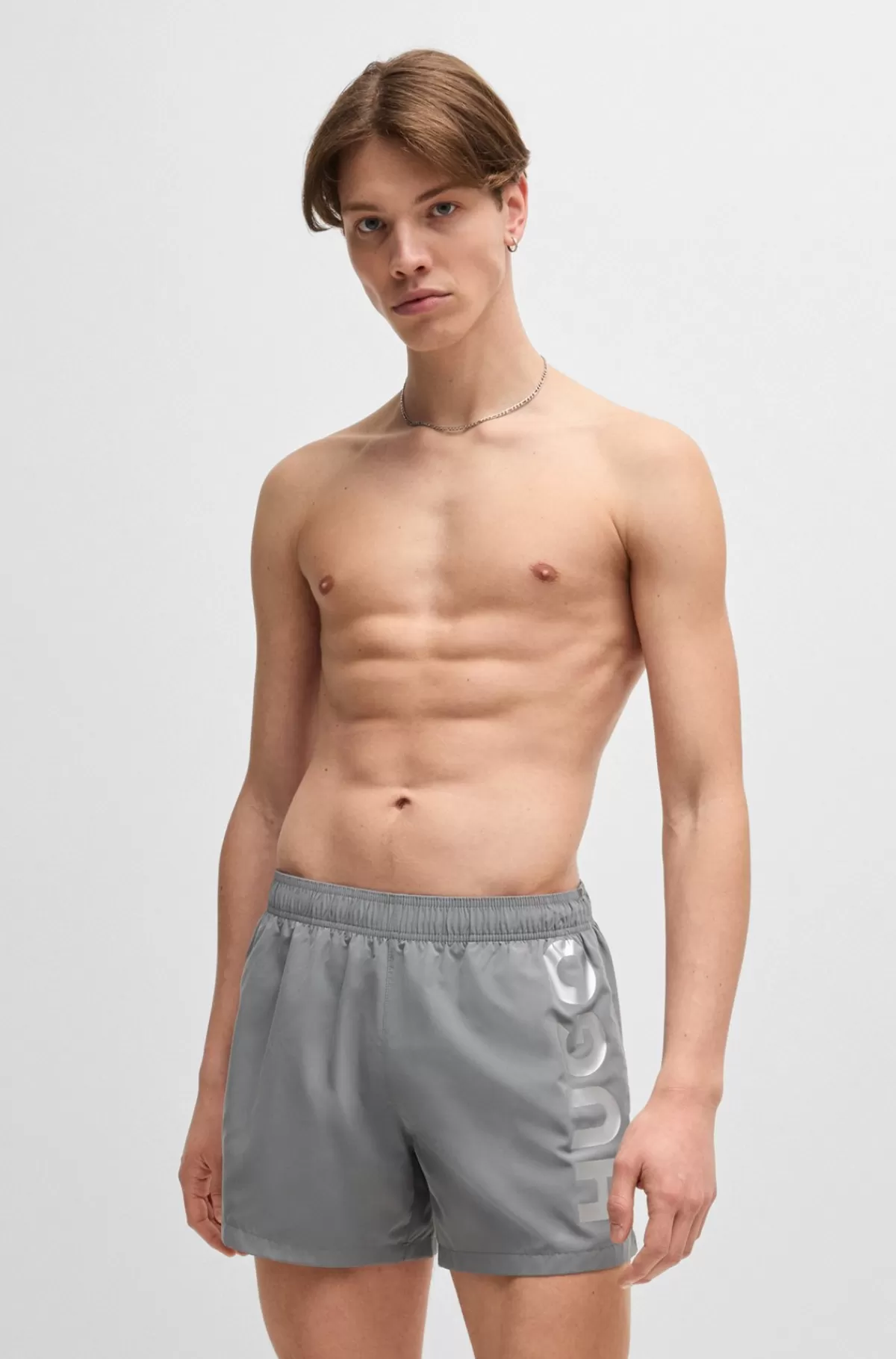 HUGO BOSS Fuldt Forede Badeshorts Med Lodret Logo Grå Hot