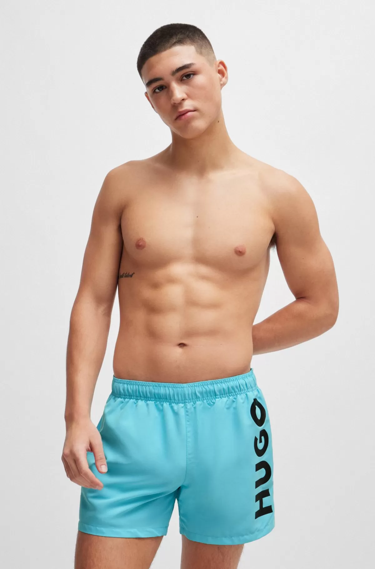 HUGO BOSS Fuldt Forede Badeshorts Med Lodret Logo Turkis Cheap