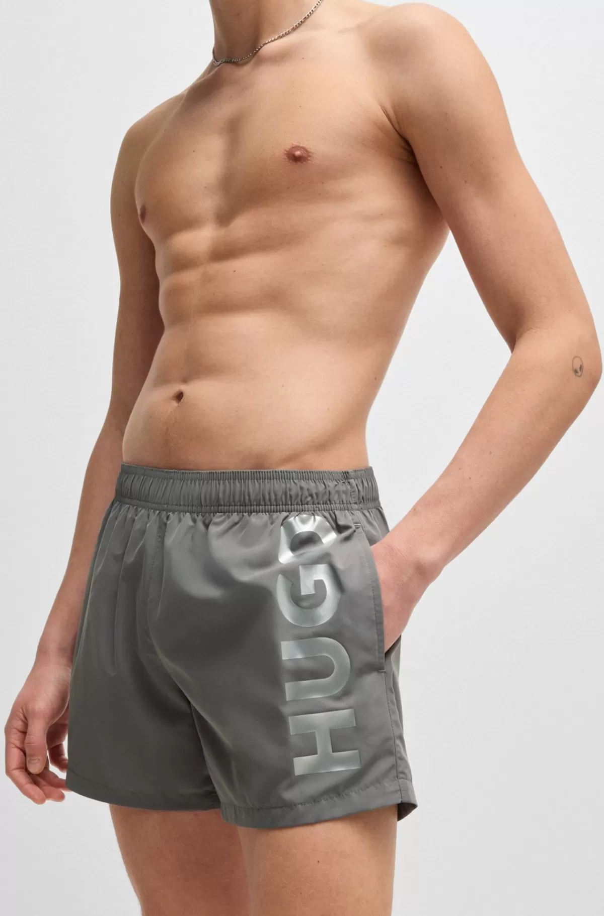 HUGO BOSS Fuldt Forede Badeshorts Med Lodret Logo Grå Hot