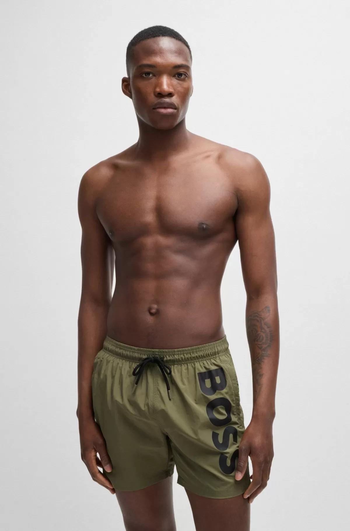 HUGO BOSS Fuldt Forede Badeshorts Med Logoprint Kaki Online