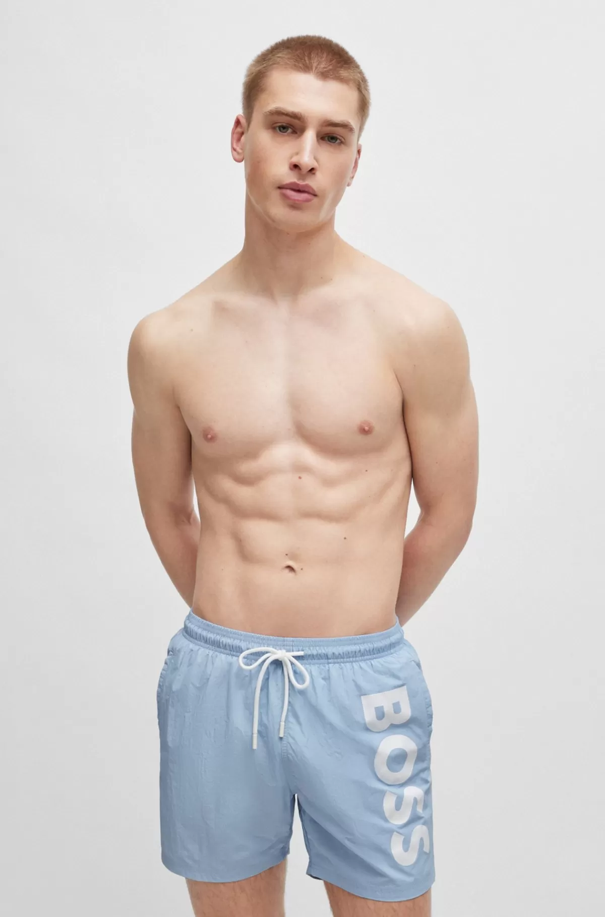 HUGO BOSS Fuldt Forede Badeshorts Med Logoprint Lyseblå Discount