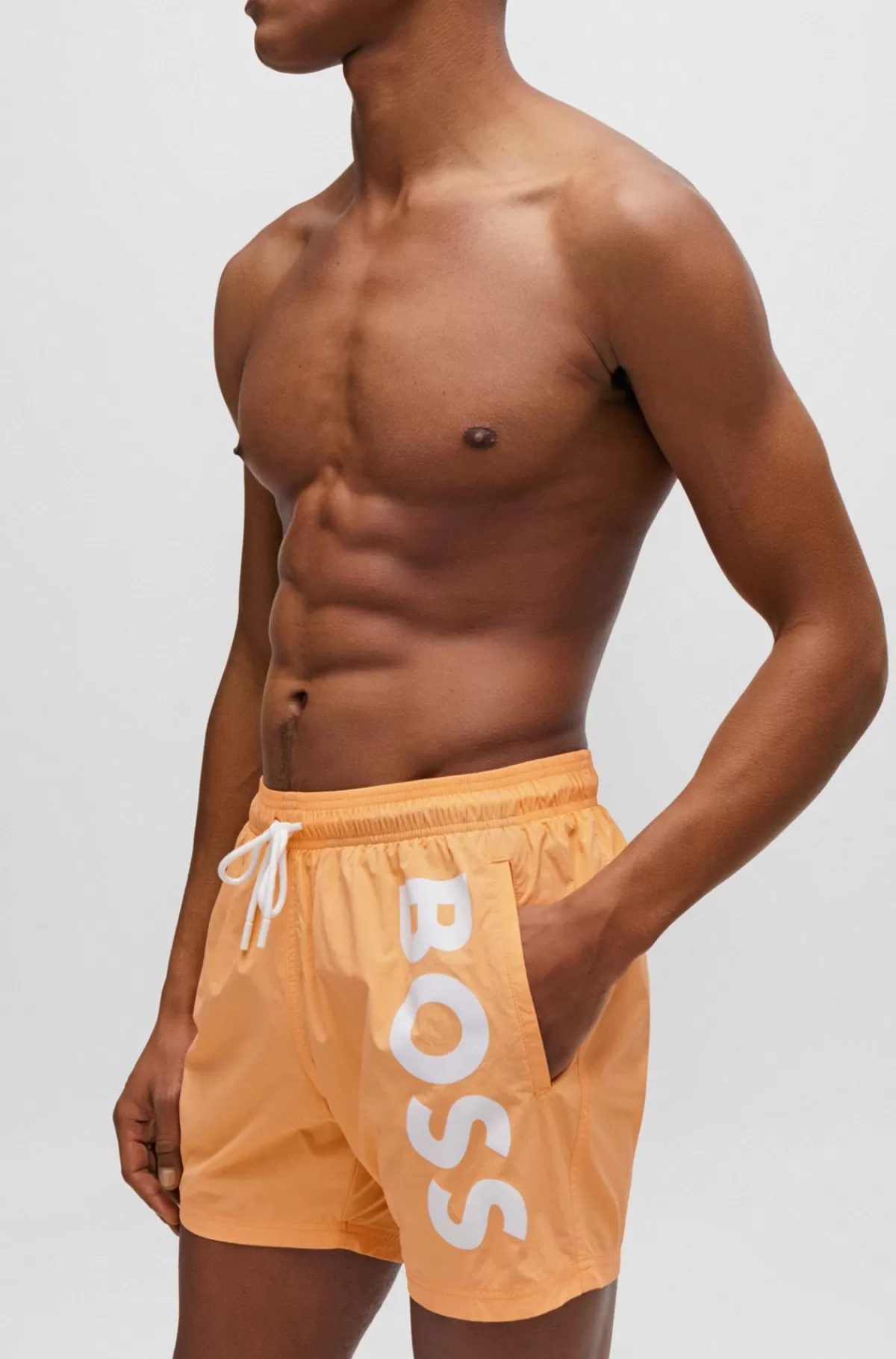 HUGO BOSS Fuldt Forede Badeshorts Med Logoprint Orange Discount