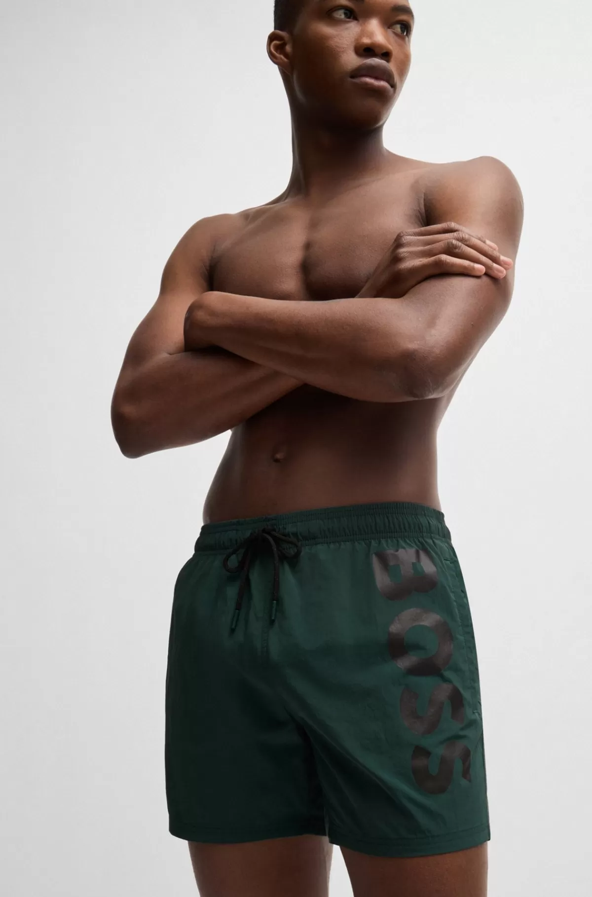 HUGO BOSS Fuldt Forede Badeshorts Med Logoprint Mørkegrøn Outlet