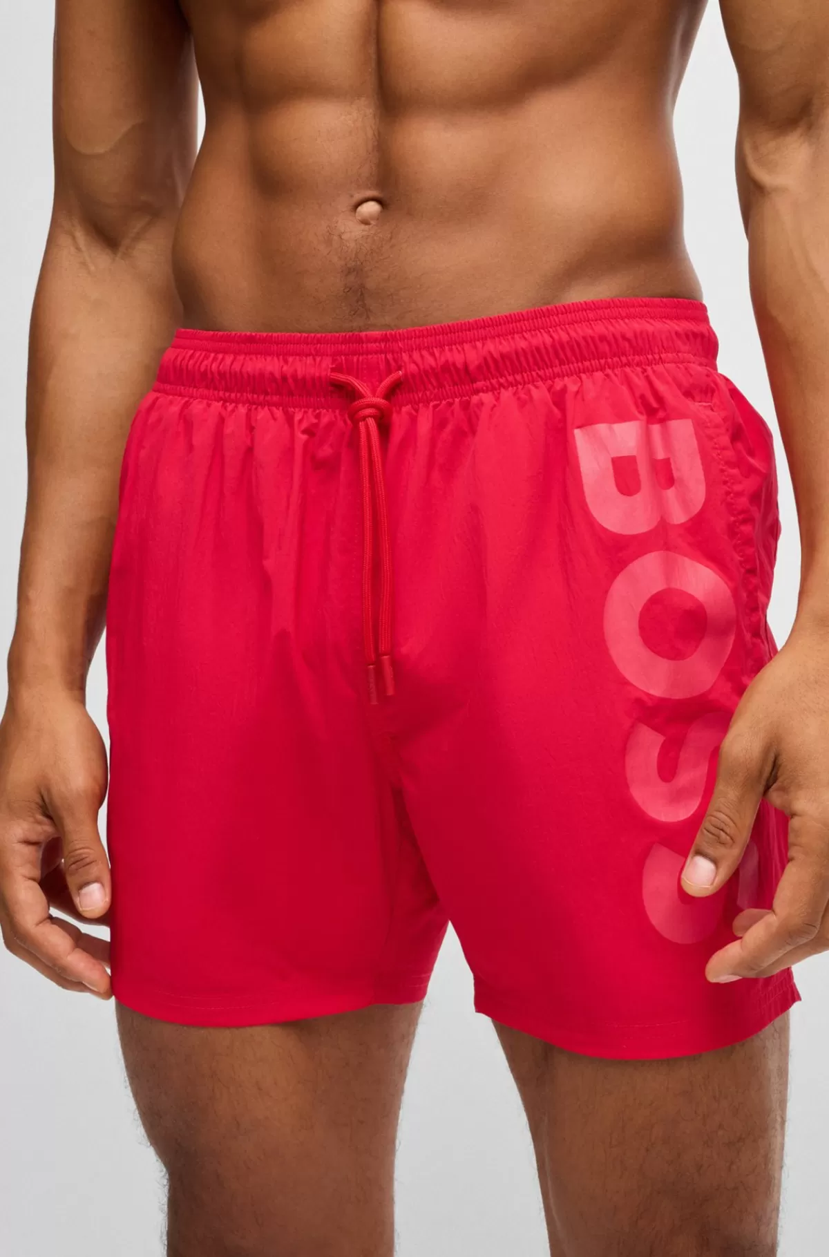 HUGO BOSS Fuldt Forede Badeshorts Med Logoprint Rød Clearance