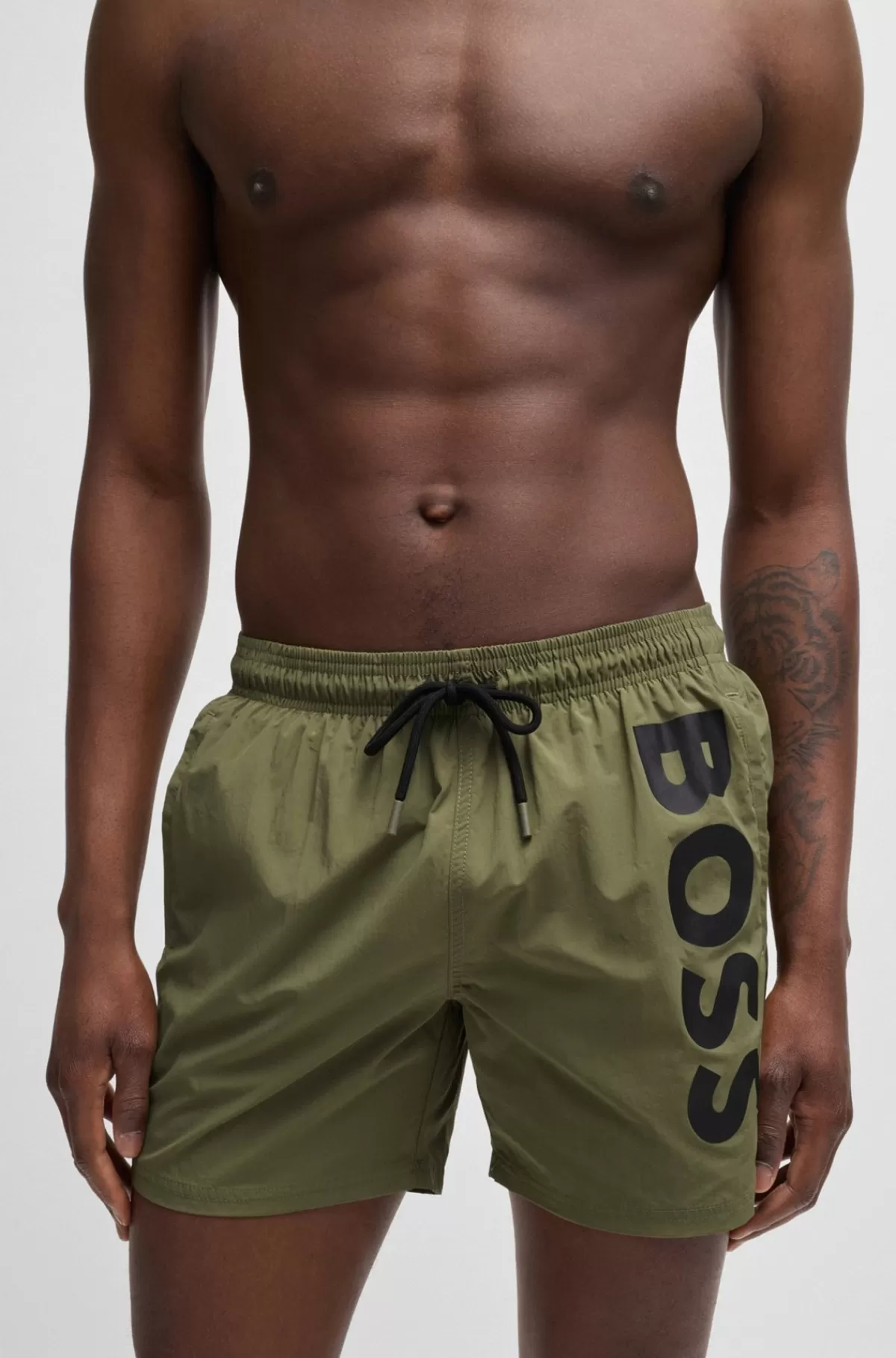 HUGO BOSS Fuldt Forede Badeshorts Med Logoprint Kaki Online