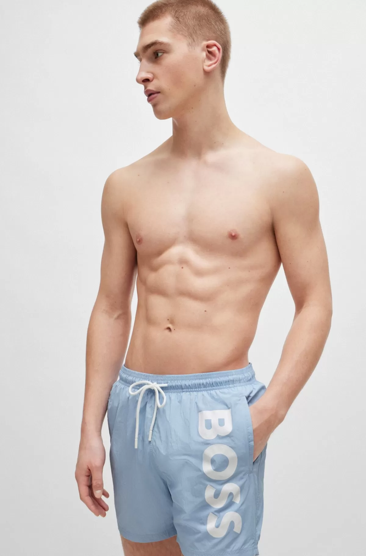 HUGO BOSS Fuldt Forede Badeshorts Med Logoprint Lyseblå Discount